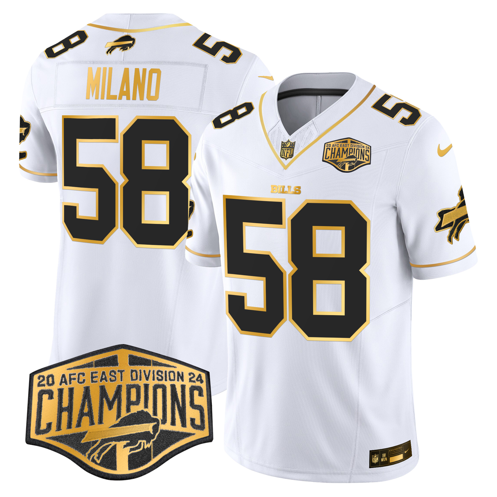 Men's Matt Milano Buffalo Bills 2024 AFC East Division Champions Gold Vapor Limited White Gold Jersey - All Stitched