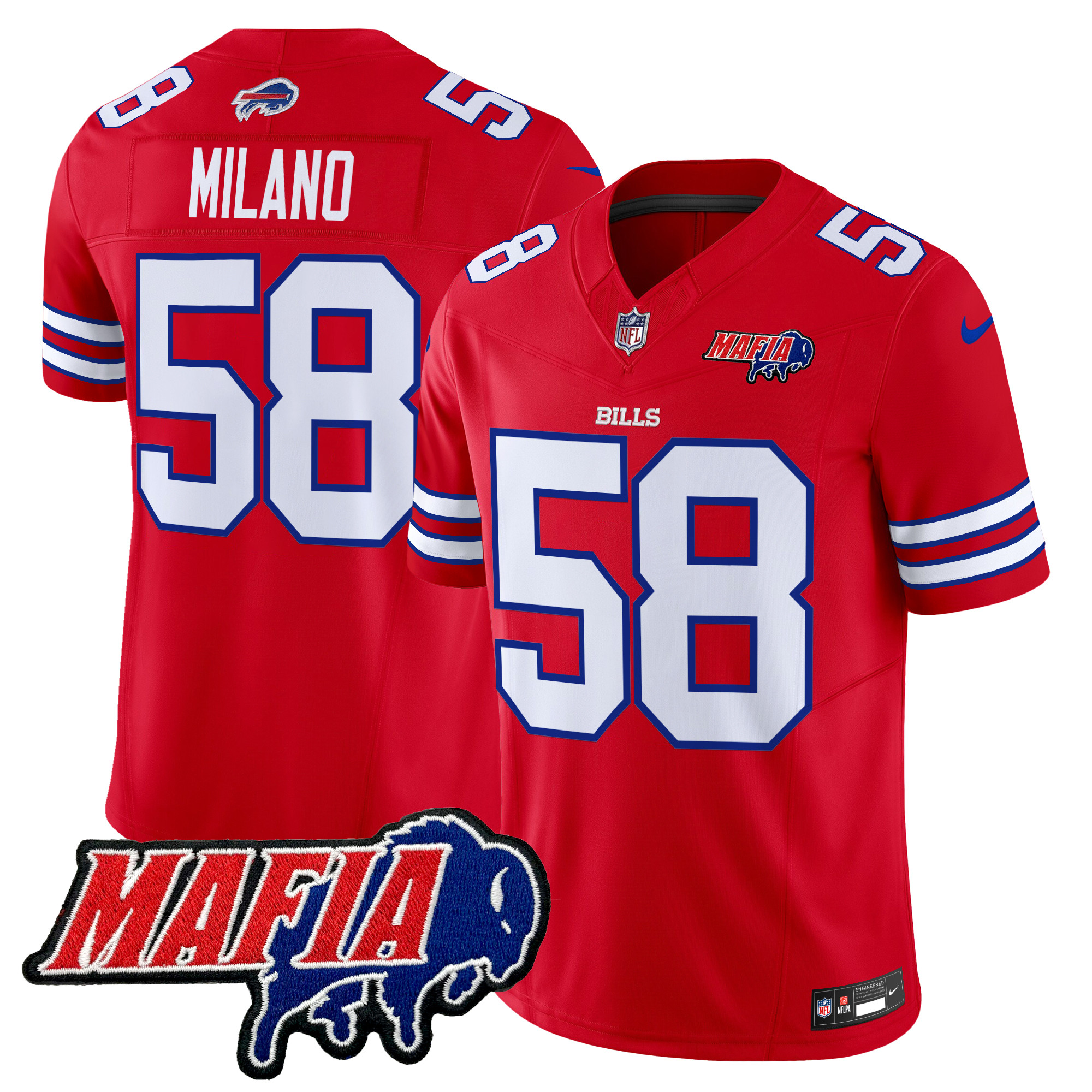 Men's Matt Milano Buffalo Bills 2024 Buffalo Bills Mafia Patch Vapor Limited Red Jersey - All Stitched