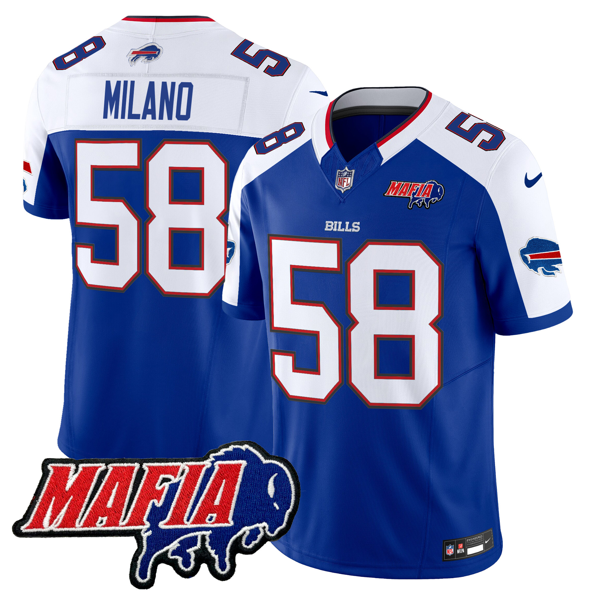 Men's Matt Milano Buffalo Bills 2024 Buffalo Bills Mafia Patch Vapor Limited Royal Alternate Jersey - All Stitched