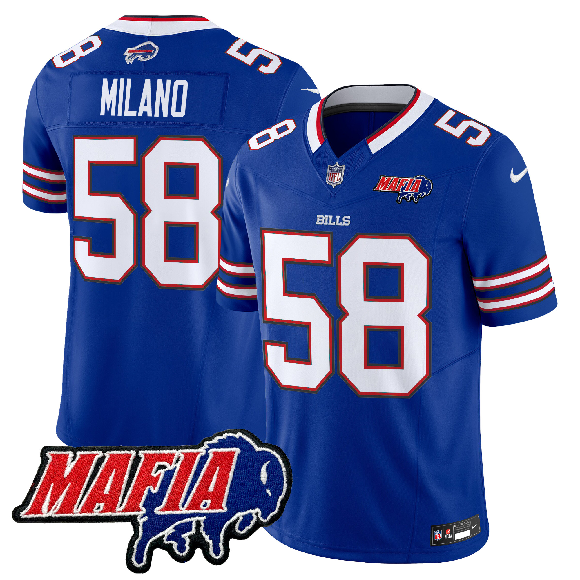 Men's Matt Milano Buffalo Bills 2024 Buffalo Bills Mafia Patch Vapor Limited Royal Jersey - All Stitched