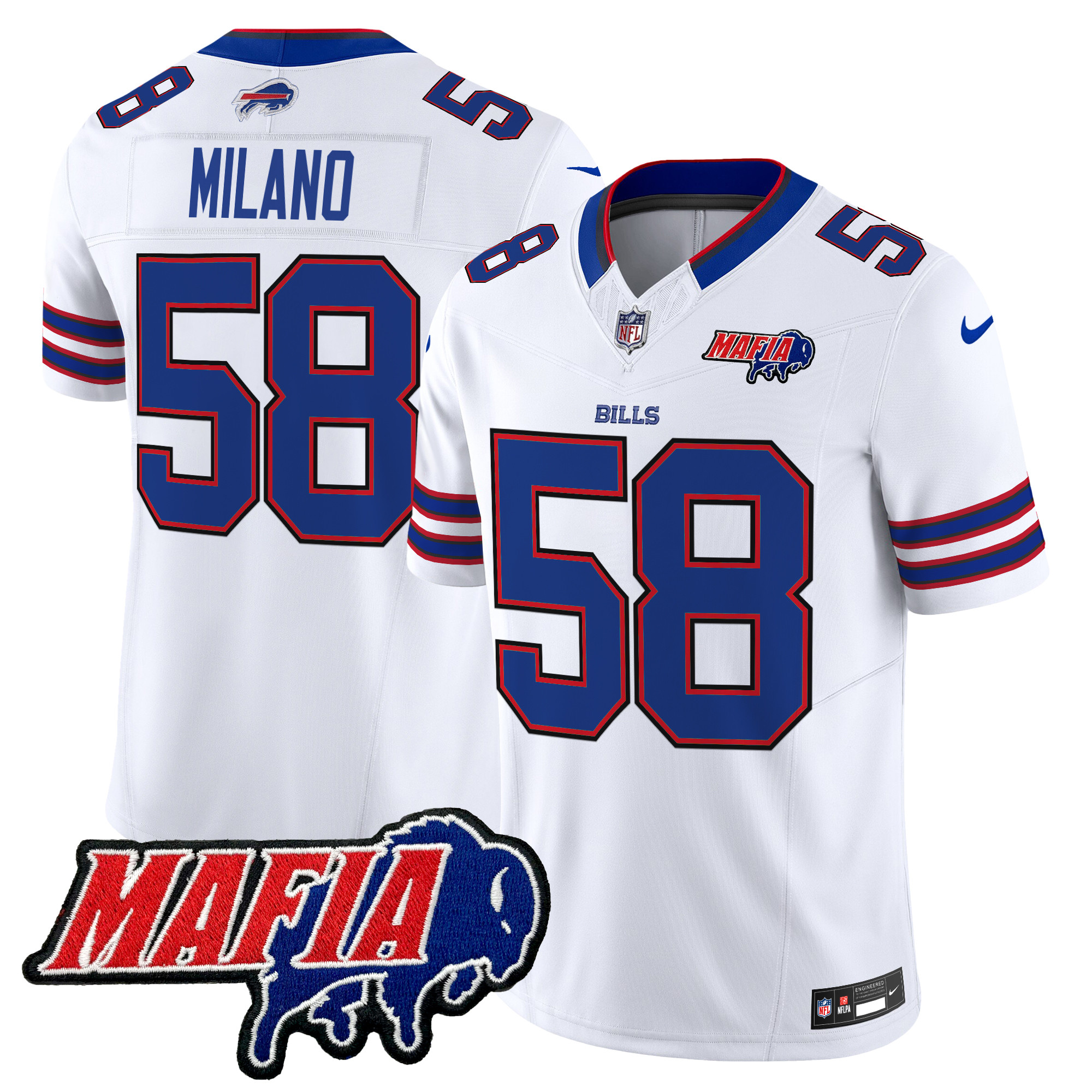 Men's Matt Milano Buffalo Bills 2024 Buffalo Bills Mafia Patch Vapor Limited White Jersey - All Stitched