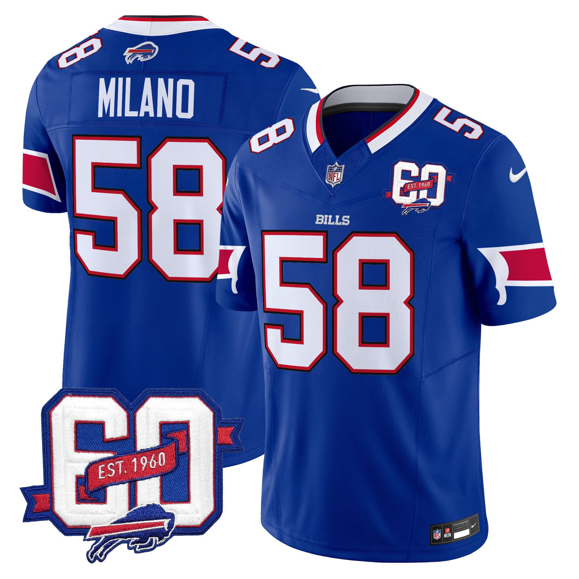Men's Matt Milano Buffalo Bills 60th Anniversary Patch Vapor Limited Royal Jersey - All Stitched
