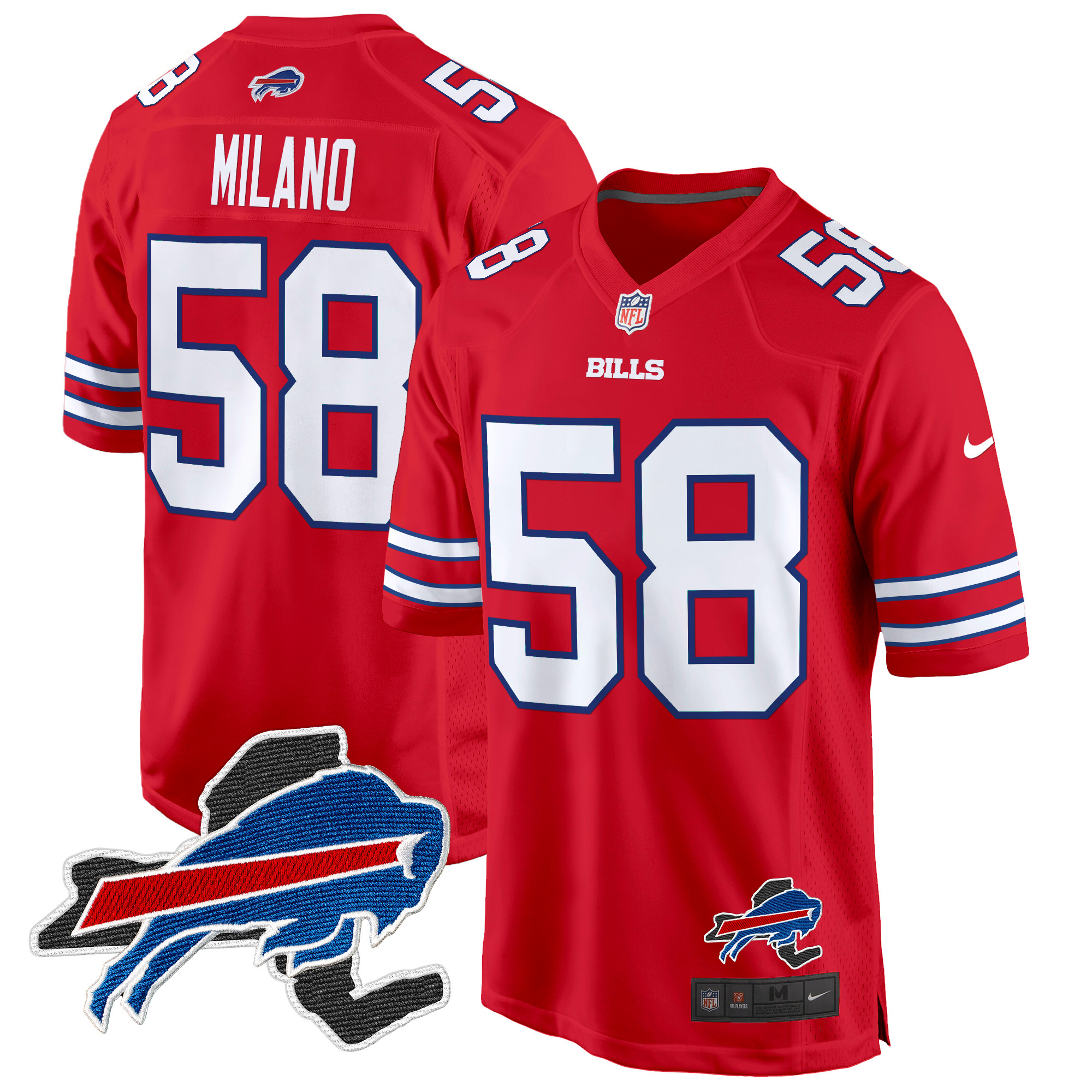 Men's Matt Milano Buffalo Bills New York Patch Game Red Jersey - All Stitched