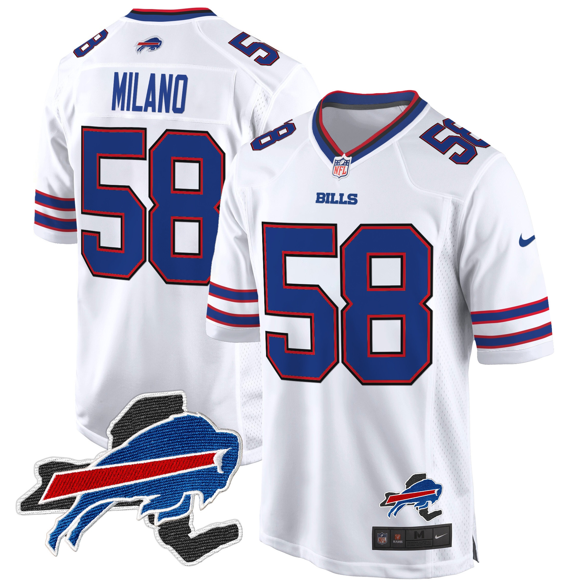 Men's Matt Milano Buffalo Bills New York Patch Game White Jersey - All Stitched