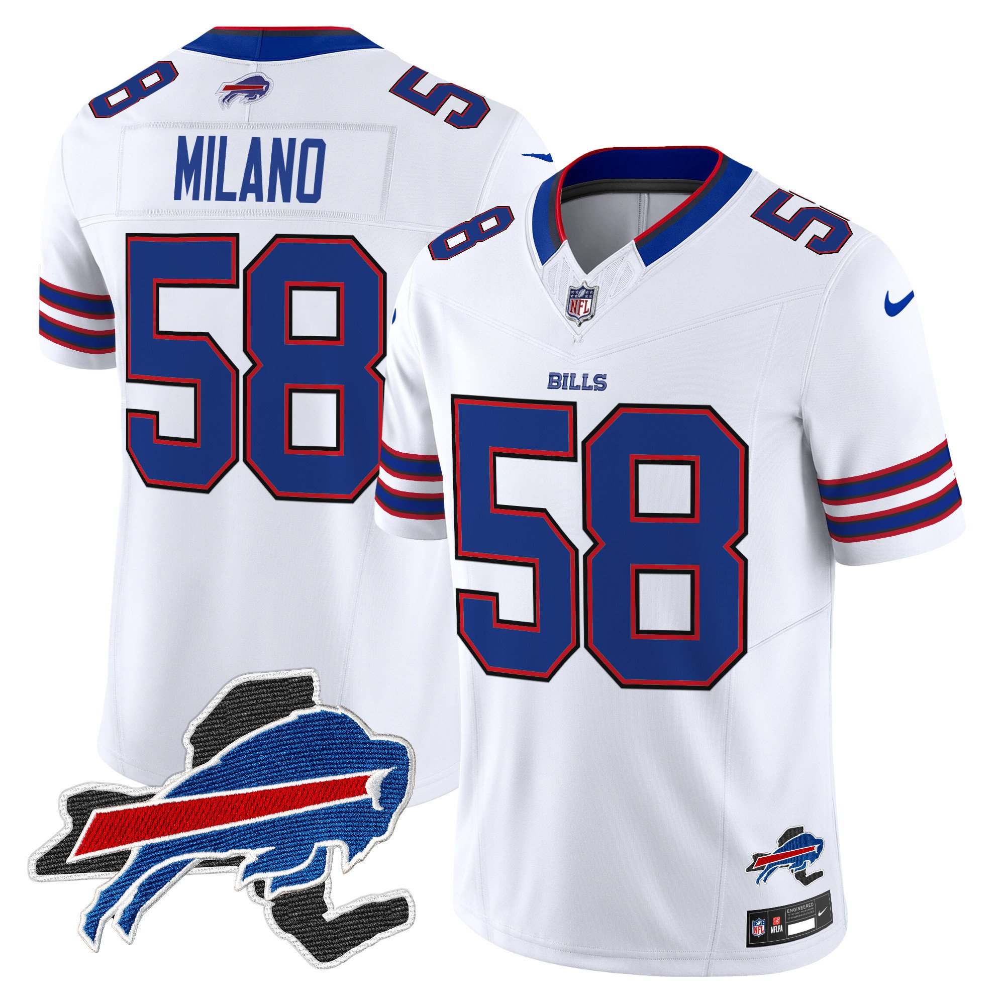 Men's Matt Milano Buffalo Bills New York Patch Vapor Limited White Jersey V3 - All Stitched