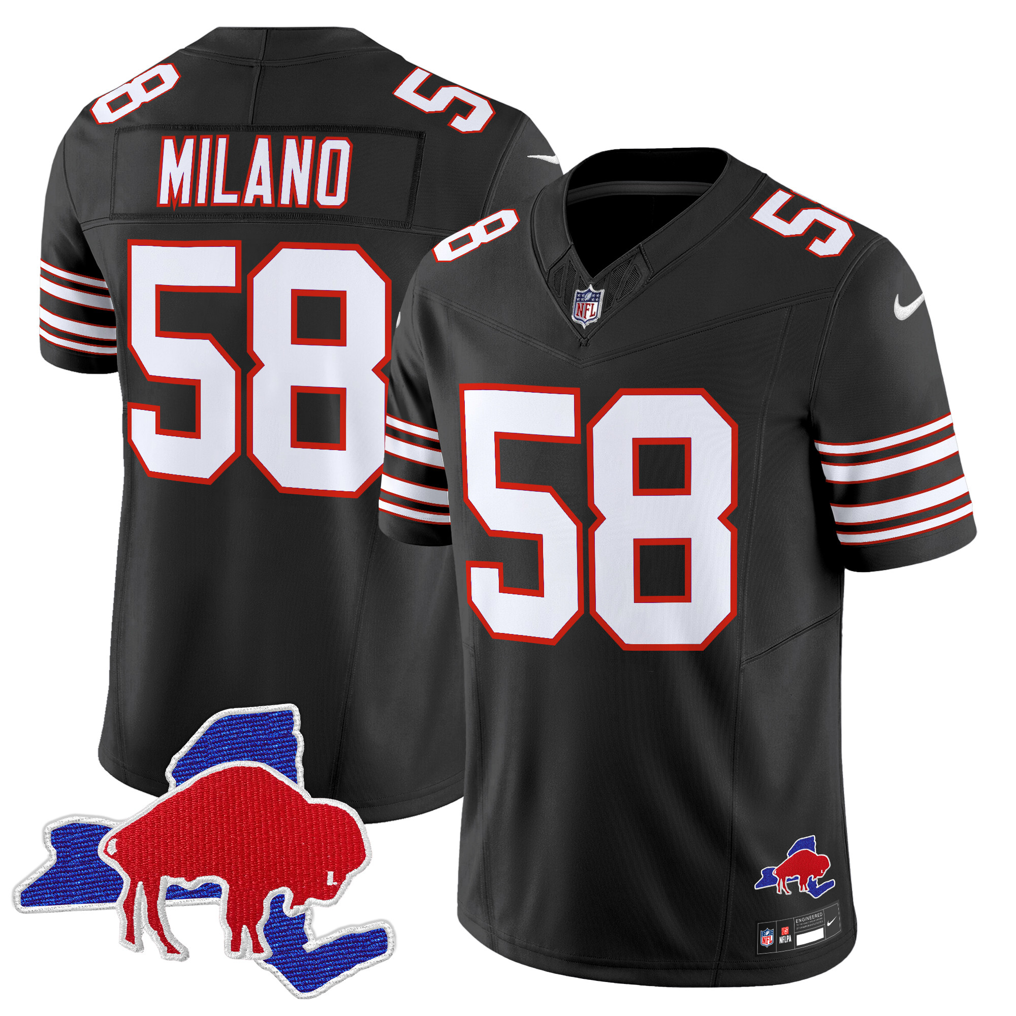 Men's Matt Milano Buffalo Bills Throwback 2024 Vapor Limited Black Jersey - All Stitched