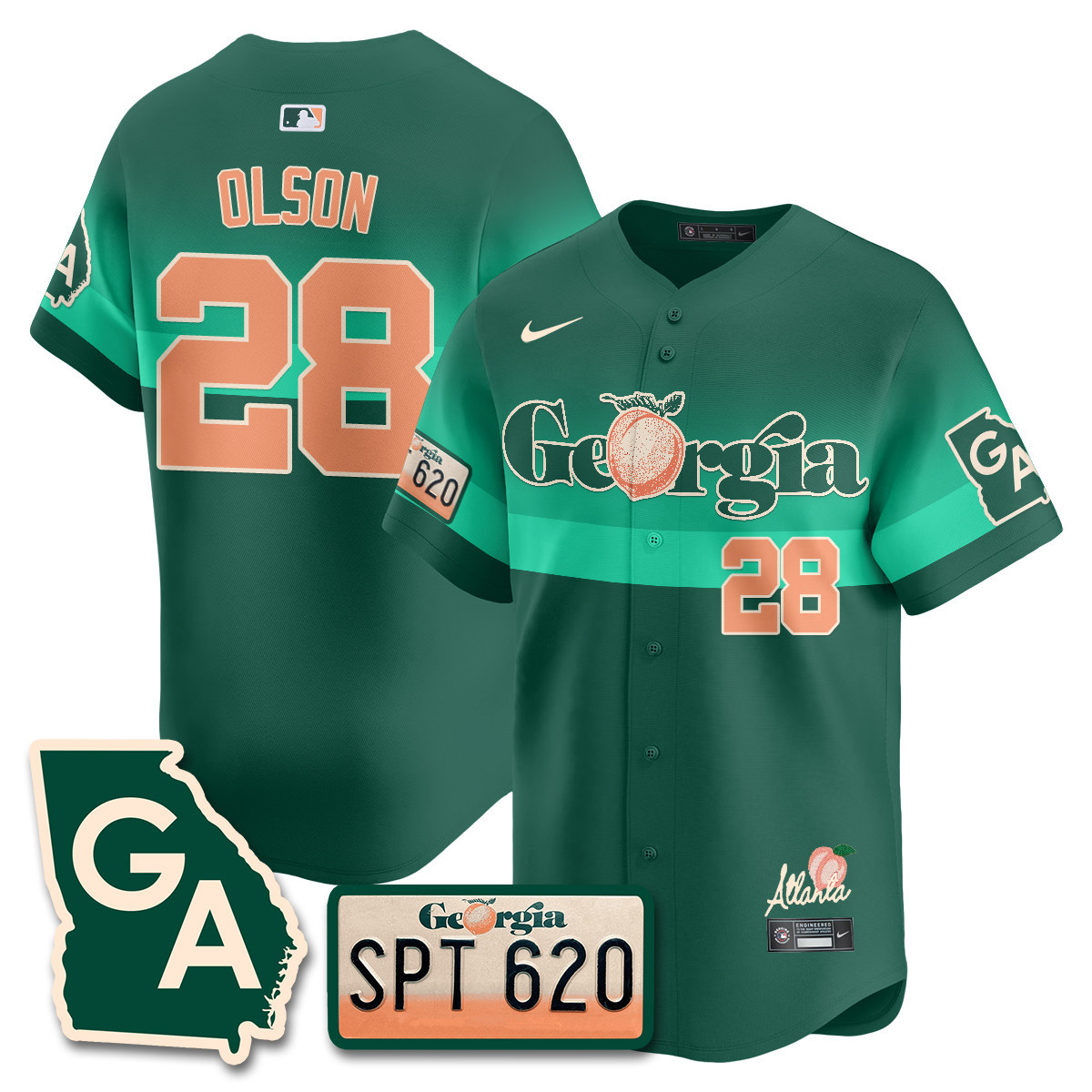 Men's Matt Olson Atlanta Braves Peach Plates - Georgia Peaches Vapor Premier Limited Green Jersey - Printed