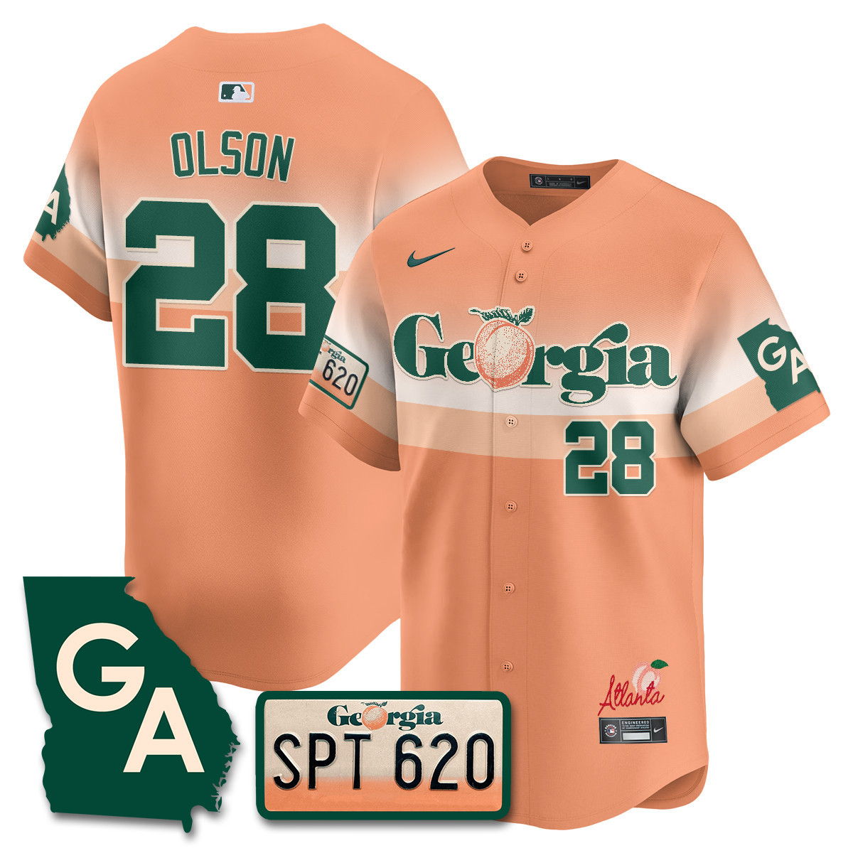 Men's Matt Olson Atlanta Braves Peach Plates - Georgia Peaches Vapor Premier Limited Peach Jersey - Printed