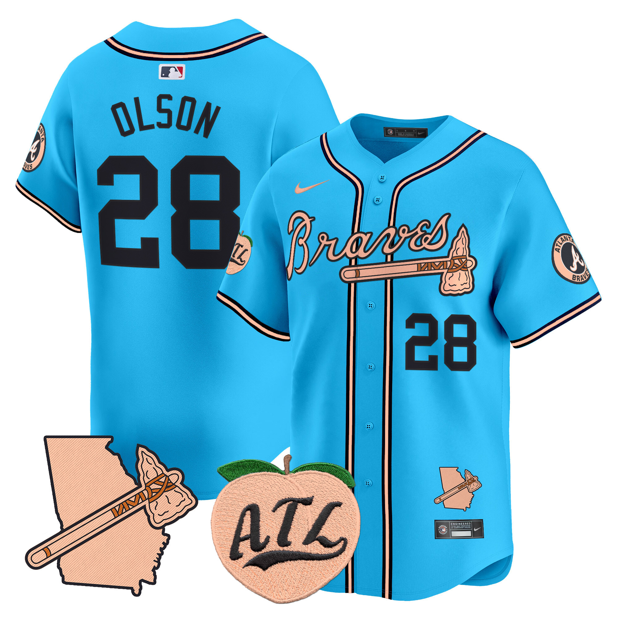 Men's Matt Olson Atlanta Braves Peach Vapor Premier Limited Light Blue Jersey - All Stitched