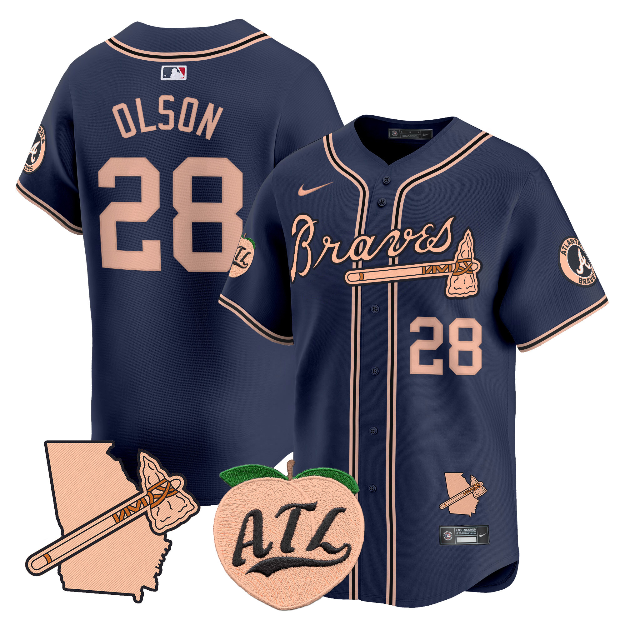 Men's Matt Olson Atlanta Braves Peach Vapor Premier Limited Navy Jersey - All Stitched