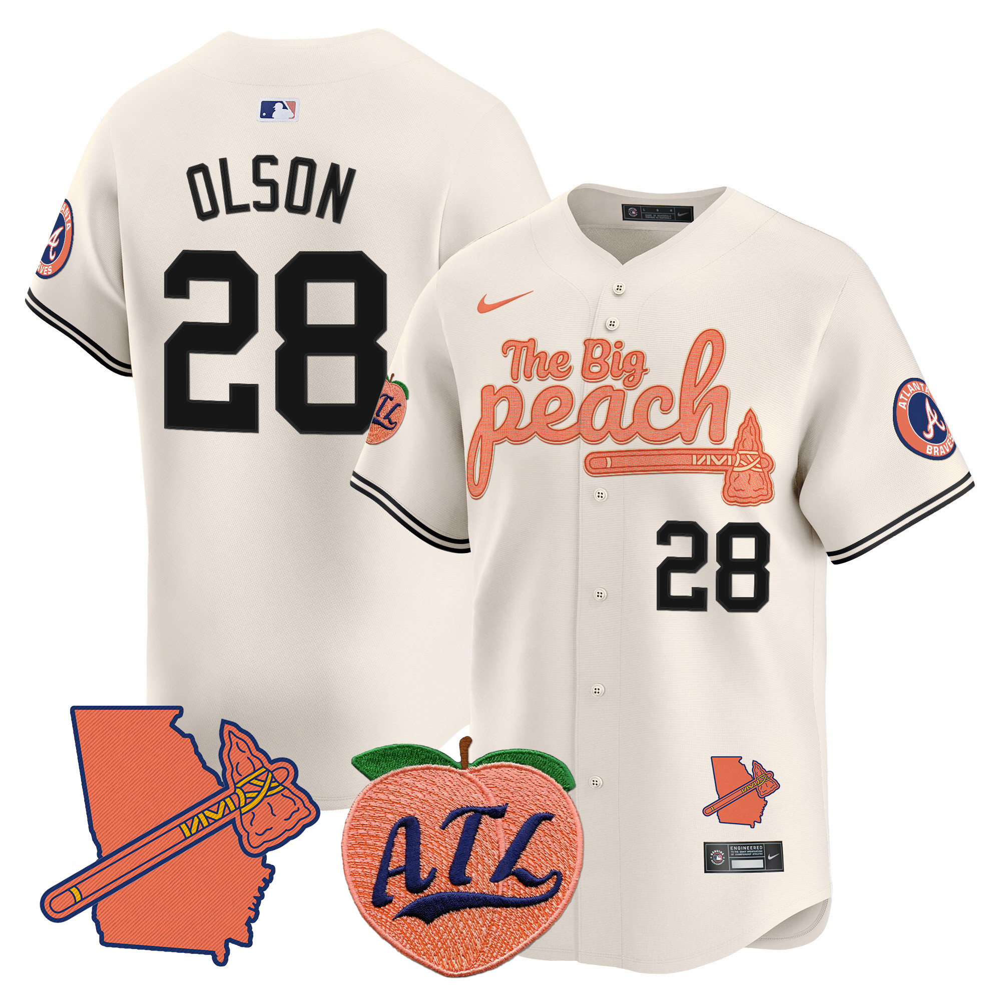 Men's Matt Olson Atlanta Braves The Big Peach Vapor Premier Limited Cream Jersey V2 - All Stitched