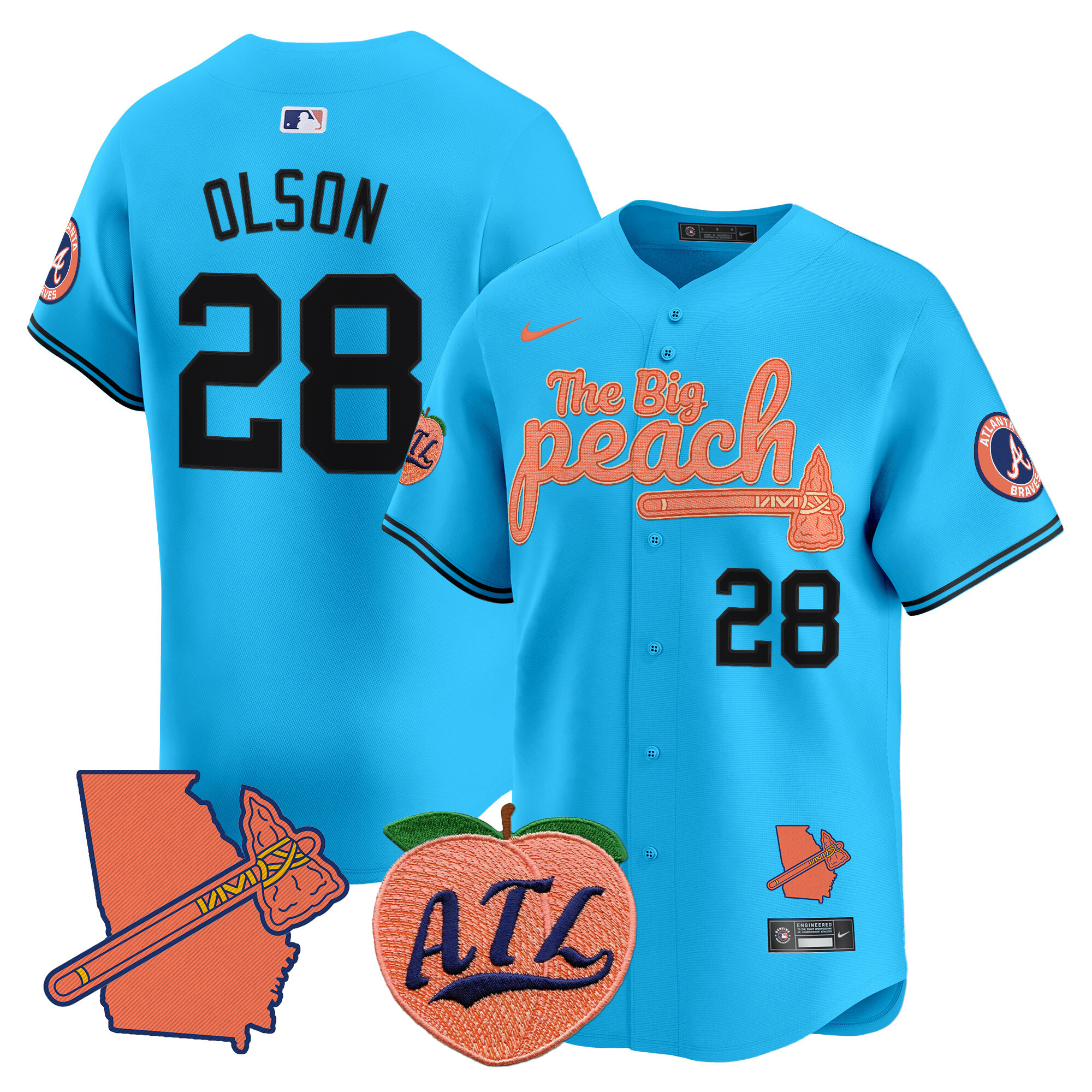Men's Matt Olson Atlanta Braves The Big Peach Vapor Premier Limited Light Blue Jersey V2 - All Stitched