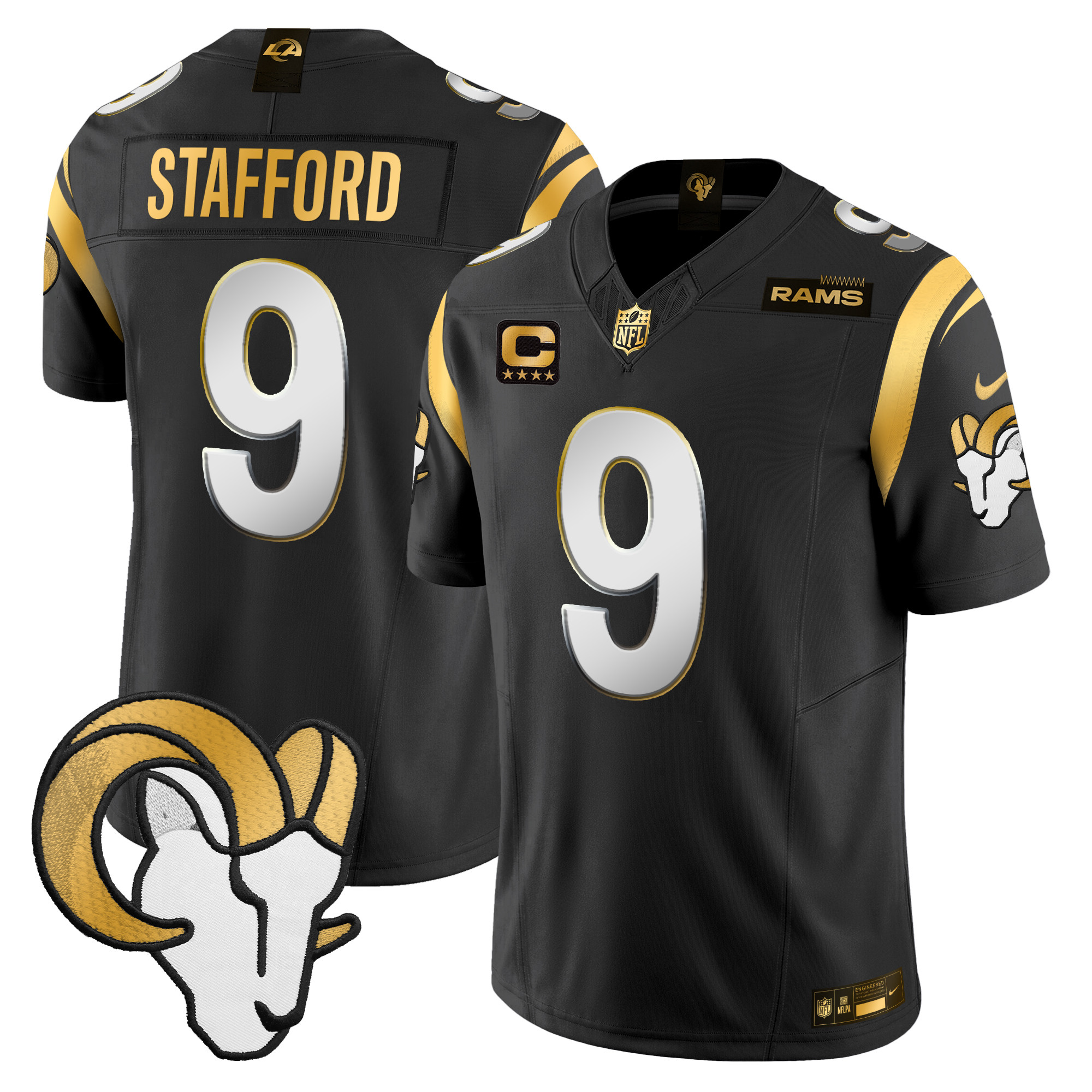 Men's Matthew Stafford Los Angeles Rams 2024 Gold Vapor Limited Black Limited Jersey - All Stitched