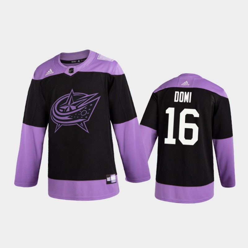 Men's Max Domi #16 Columbus Blue Jackets 2020 Fights Cancer Black Practice Jersey