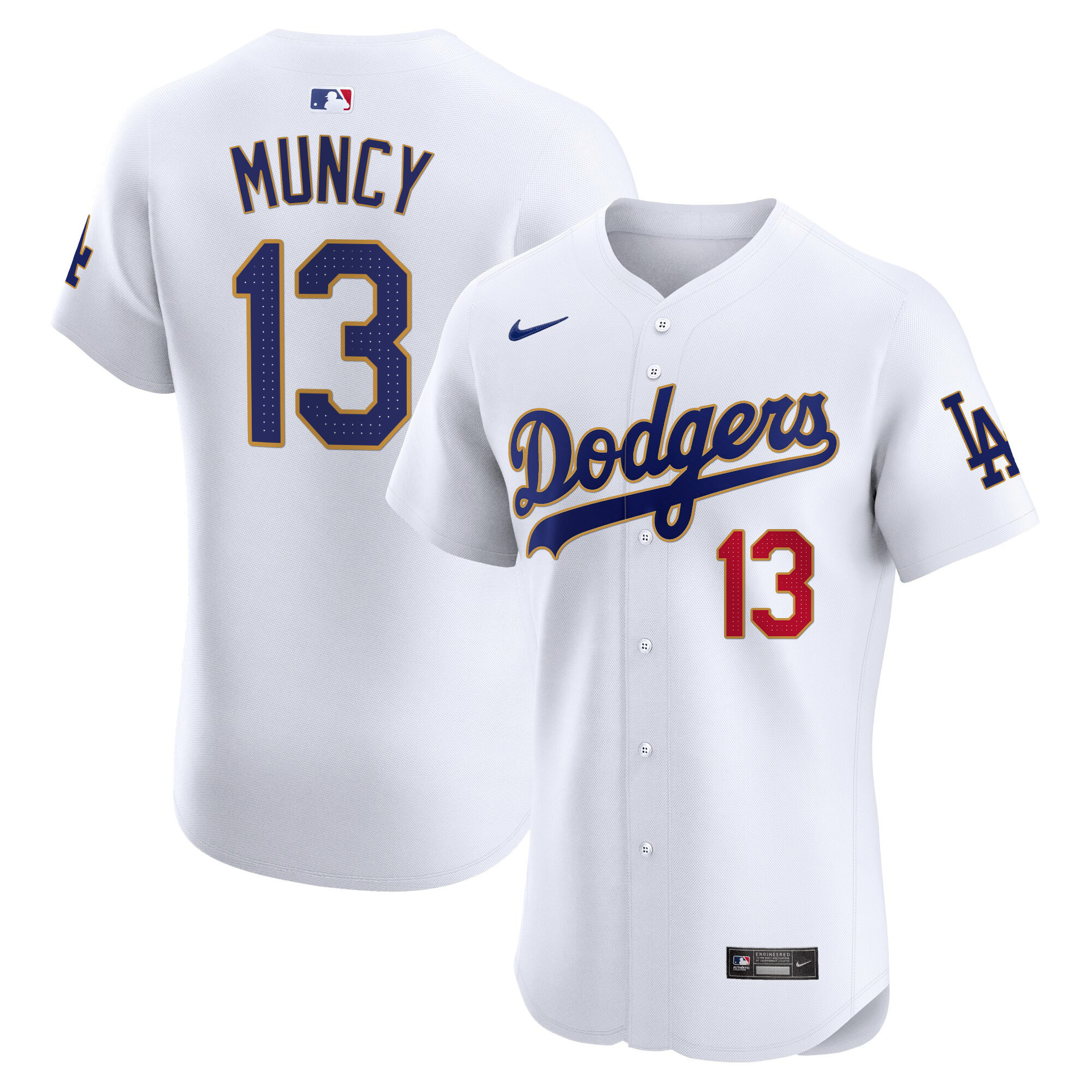 Men's Max Muncy Los Angeles Dodgers Gold Trim Premier Elite White Jersey - All Stitched