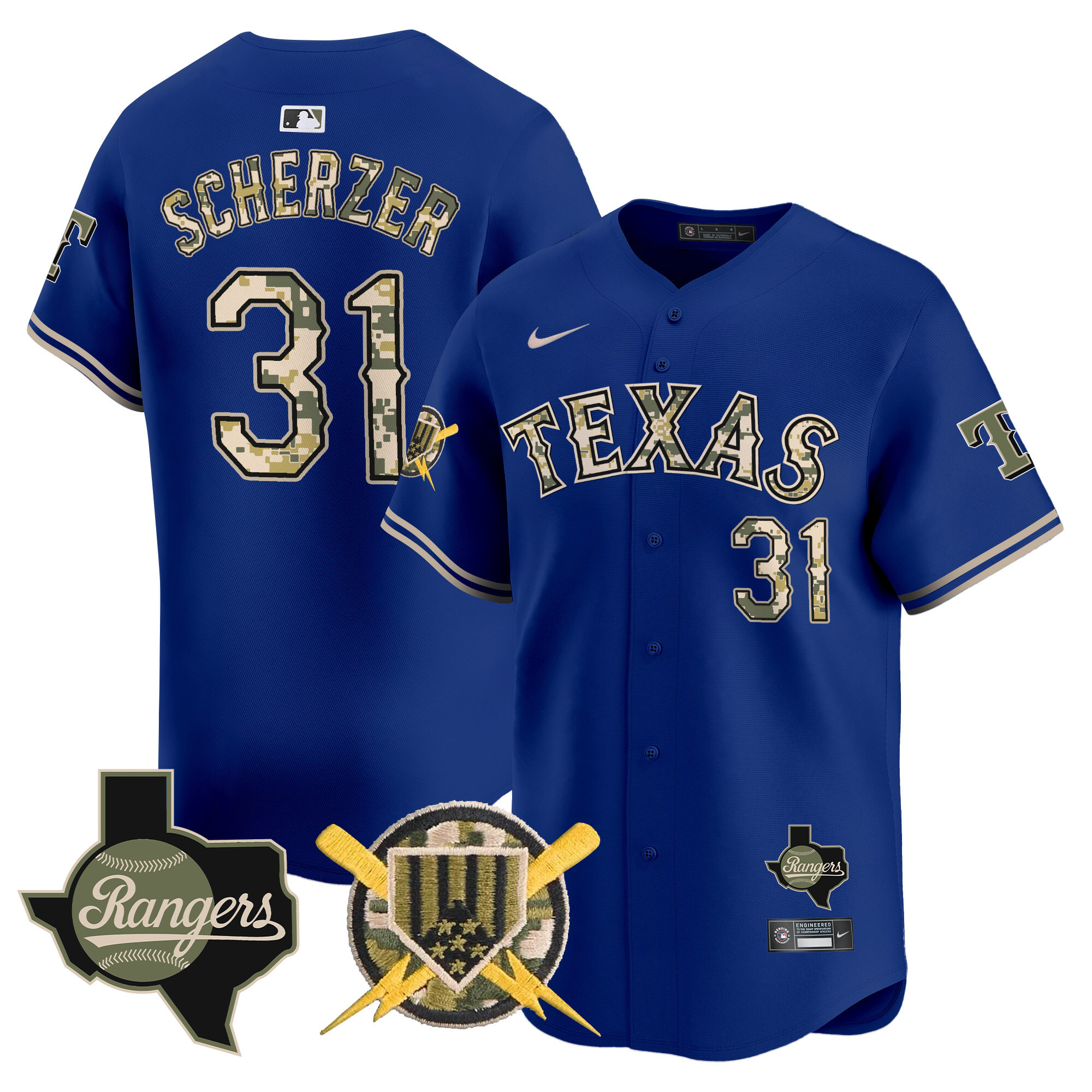 Men's Max Scherzer Texas Rangers Armed Forces Day Vapor Premier Limited Royal Jersey - All Stitched
