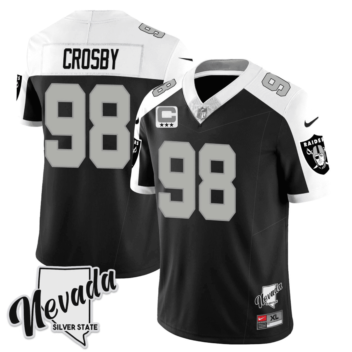 Men's Maxx Crosby Las Vegas Raiders 2023 Nevada Silver State Patch Vapor Alternate Jersey – All Stitched