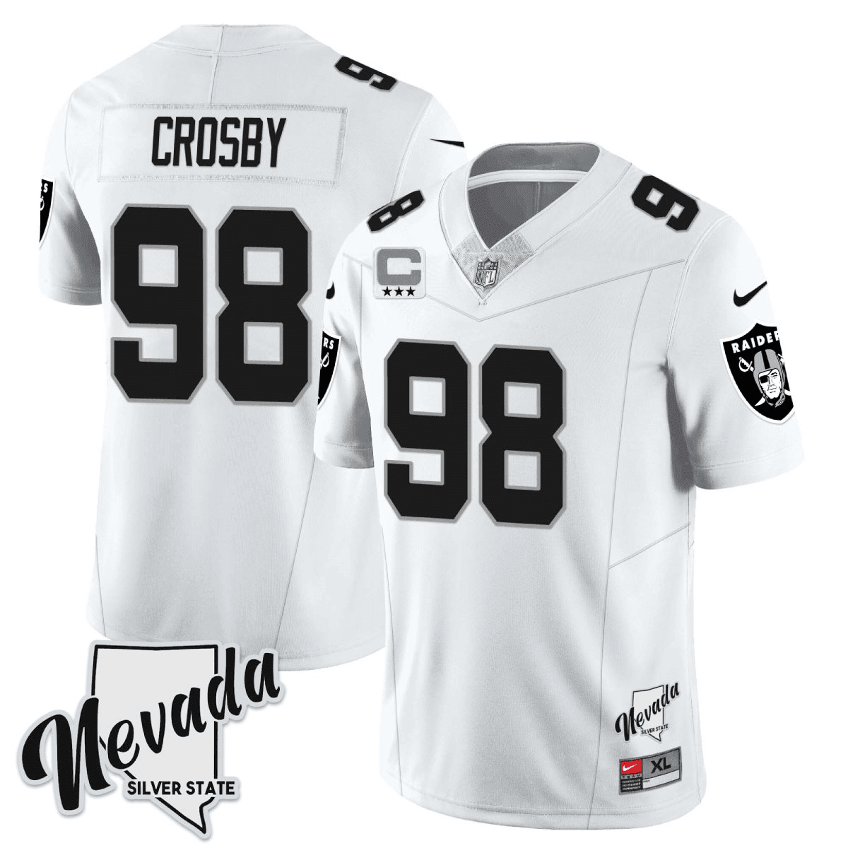 Men's Maxx Crosby Las Vegas Raiders 2023 Nevada Silver State Patch Vapor White Jersey – All Stitched