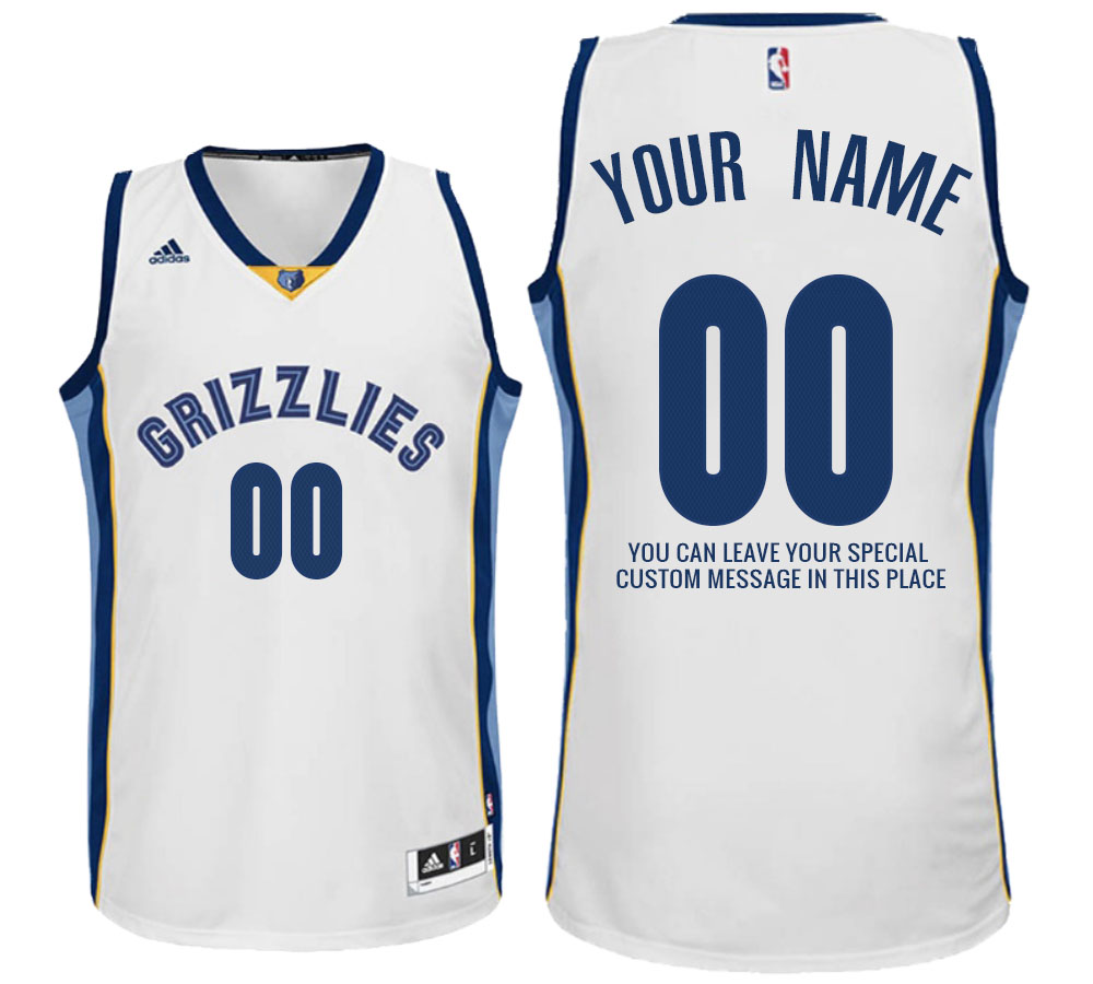 Mens Memphis Grizzlies Home White Custom Message Jersey