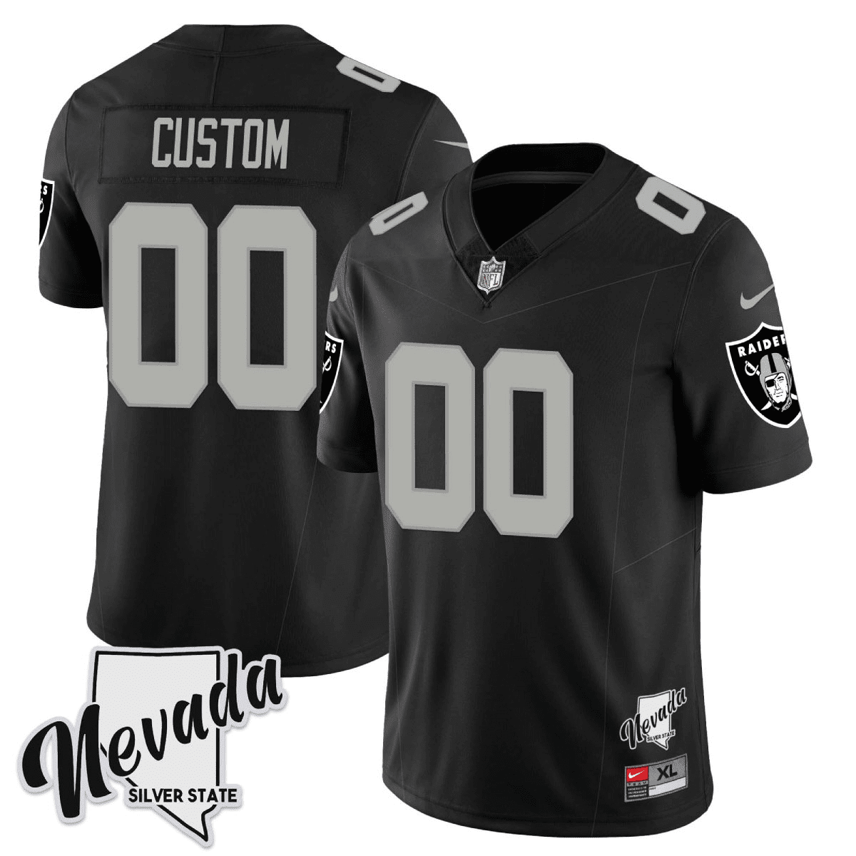 Men's Men’s Las Vegas Raiders 2023 Nevada Silver State Patch Vapor Custom Black Jersey – All Stitched