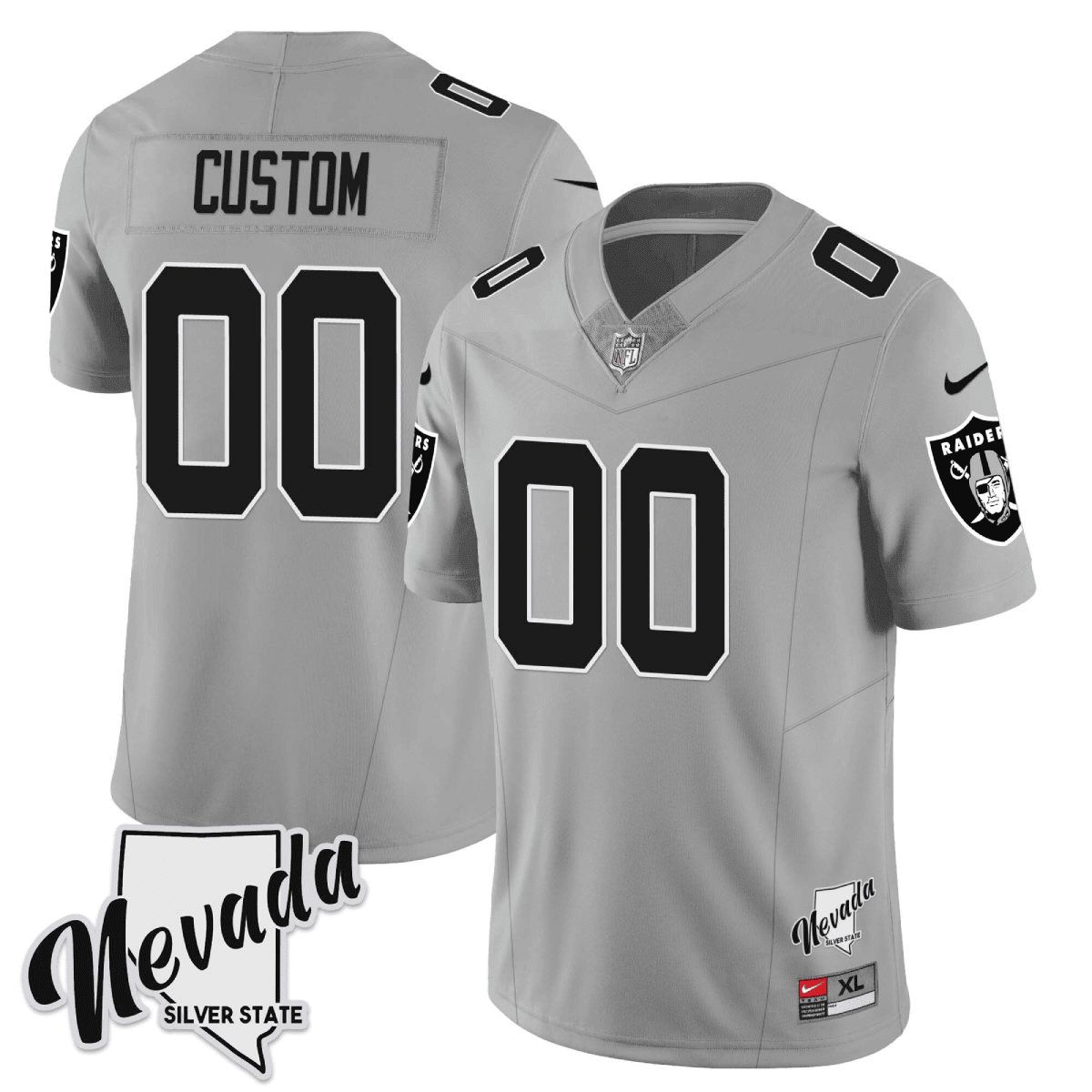 Men's Men’s Las Vegas Raiders 2023 Nevada Silver State Patch Vapor Custom Silver Jersey – All Stitched