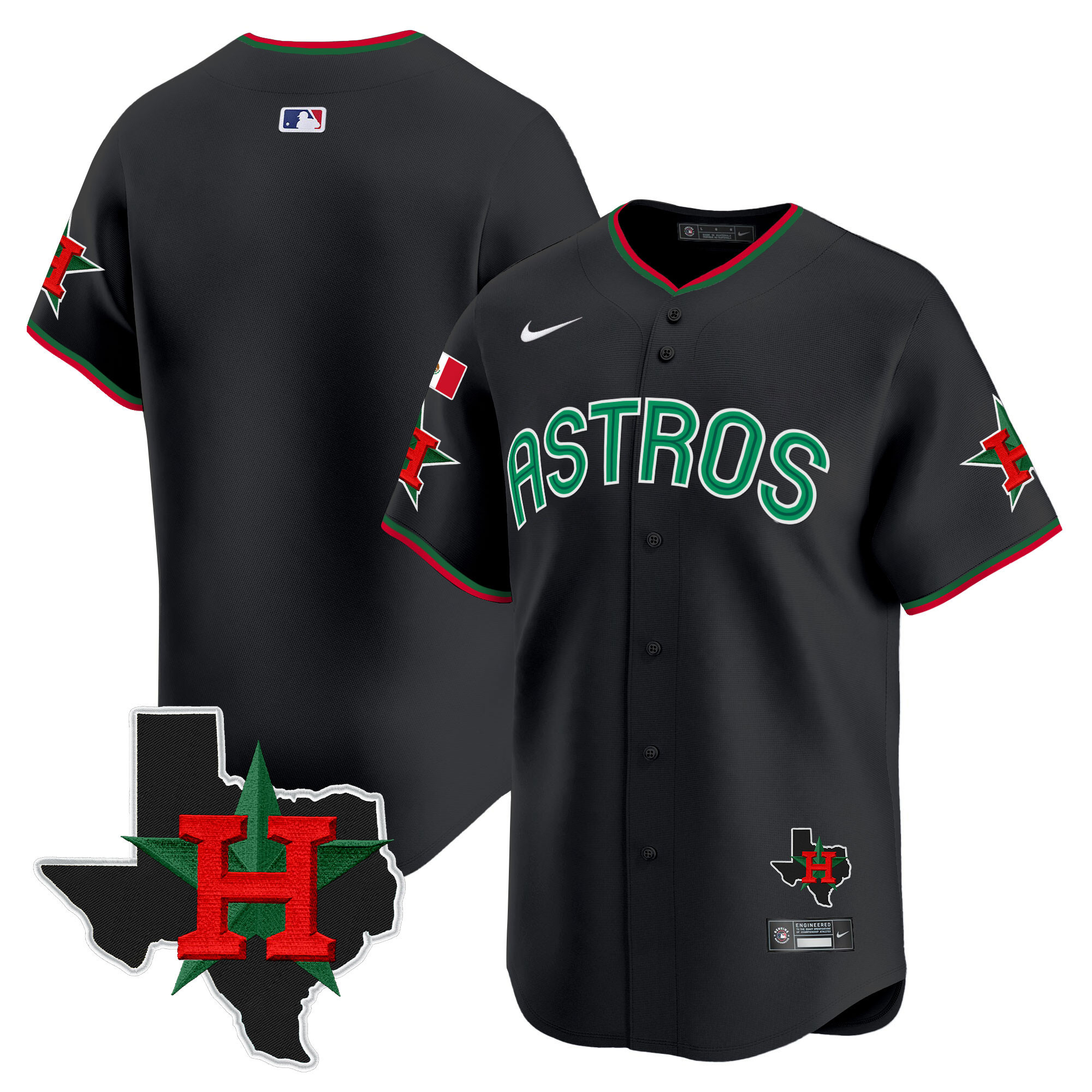 Men's Mexico Texas Patch Vapor Premier Limited Black Houston Astros Jersey V3 - All Stitched