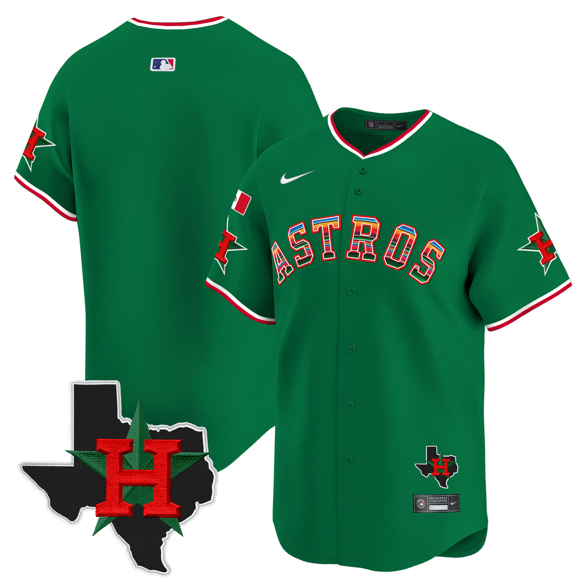 Men's Mexico Texas Patch Vapor Premier Limited Green Houston Astros Jersey V2 - All Stitched