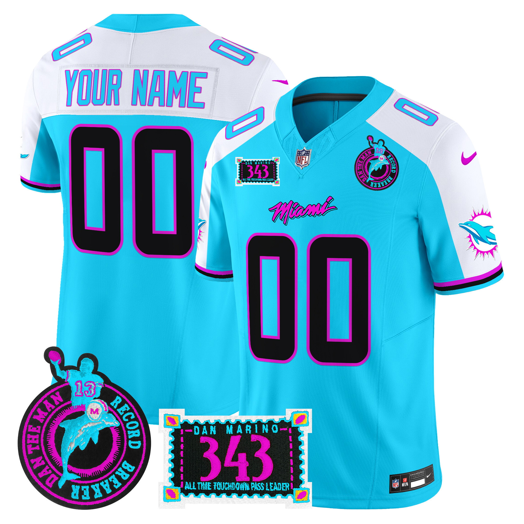 Men's Miami Dolphins "Dan the Man Record Breaker" Patch Vapor Limited Custom Aqua Alternate Jersey - All Stitched