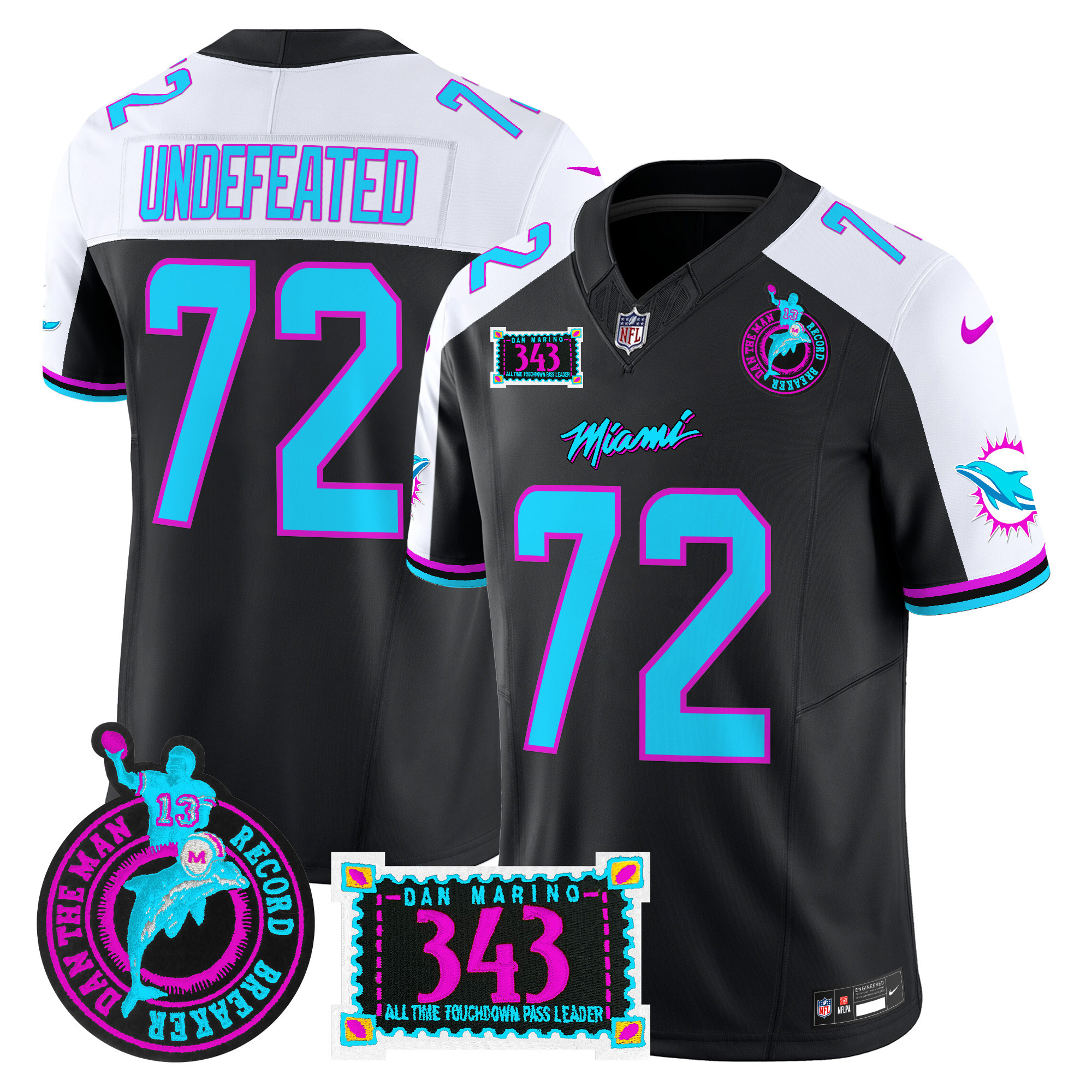 Men's Miami Dolphins "Dan the Man Record Breaker" Patch Vapor Limited Undefeated Black Alternate Jersey - All Stitched