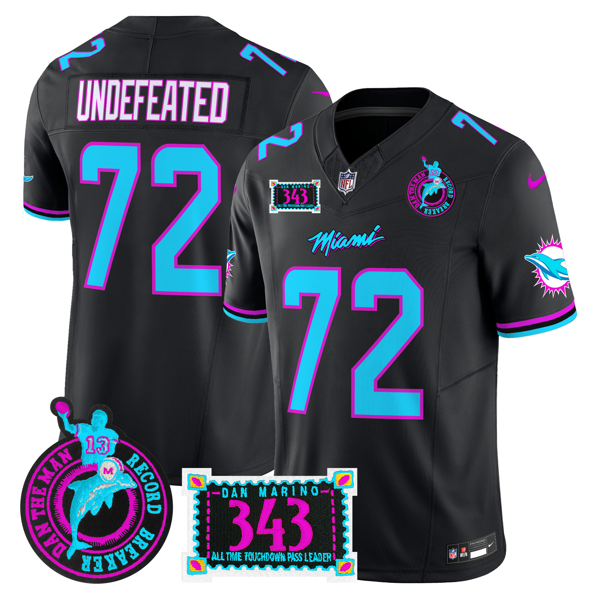 Men's Miami Dolphins "Dan the Man Record Breaker" Patch Vapor Limited Undefeated Black Jersey - All Stitched