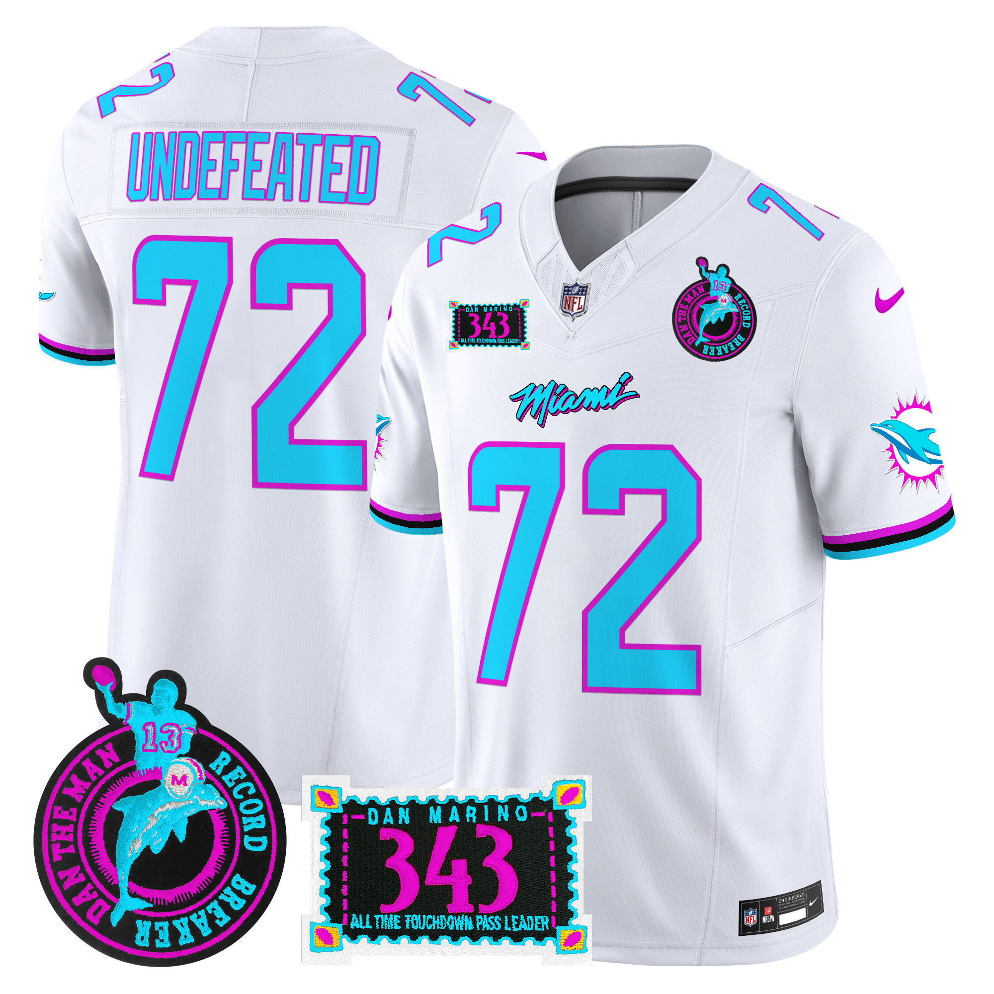 Men's Miami Dolphins "Dan the Man Record Breaker" Patch Vapor Limited Undefeated White Jersey - All Stitched