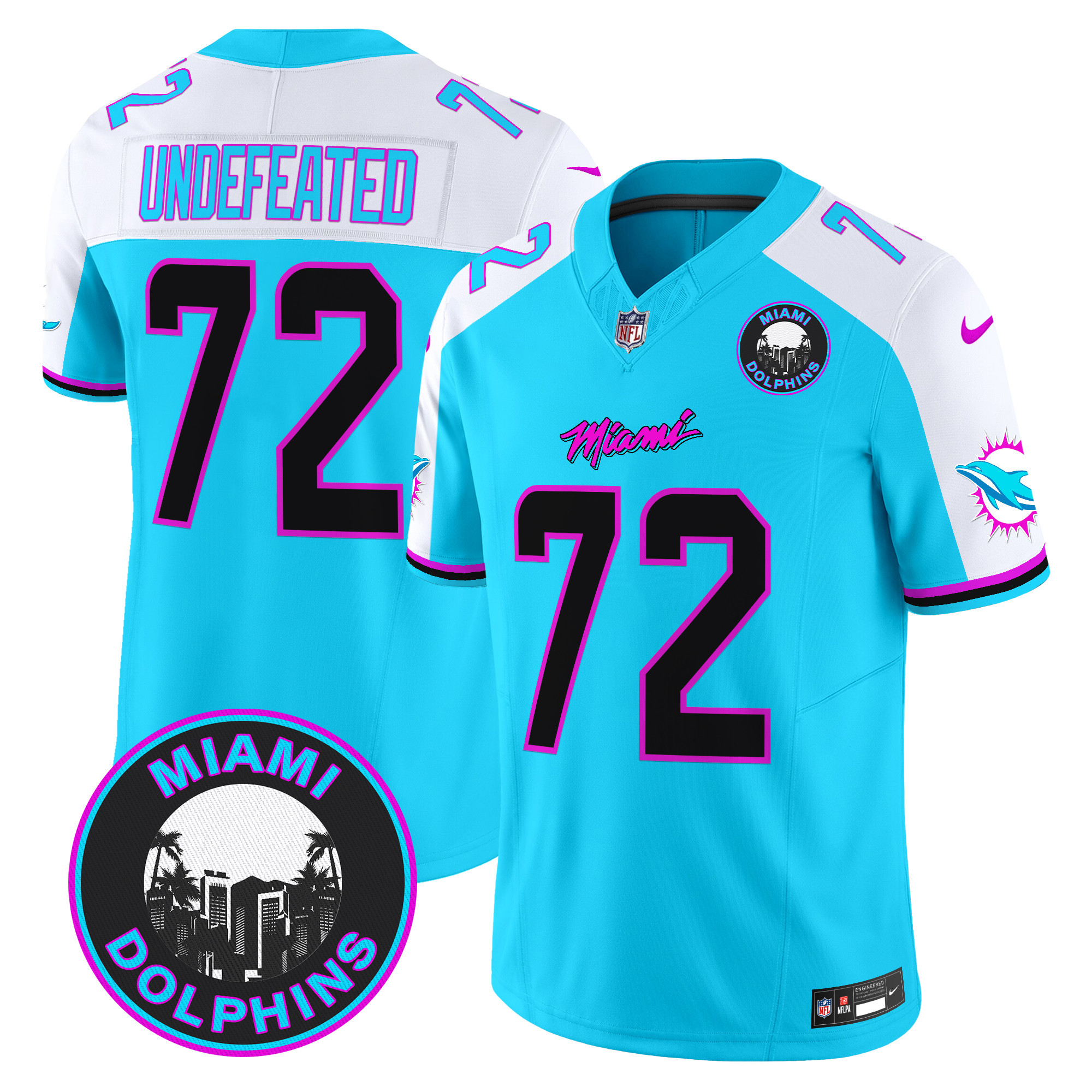 Men's Miami Dolphins "Miami Vice" Vapor Limited Undefeated Aqua Alternate Jersey V3 - All Stitched