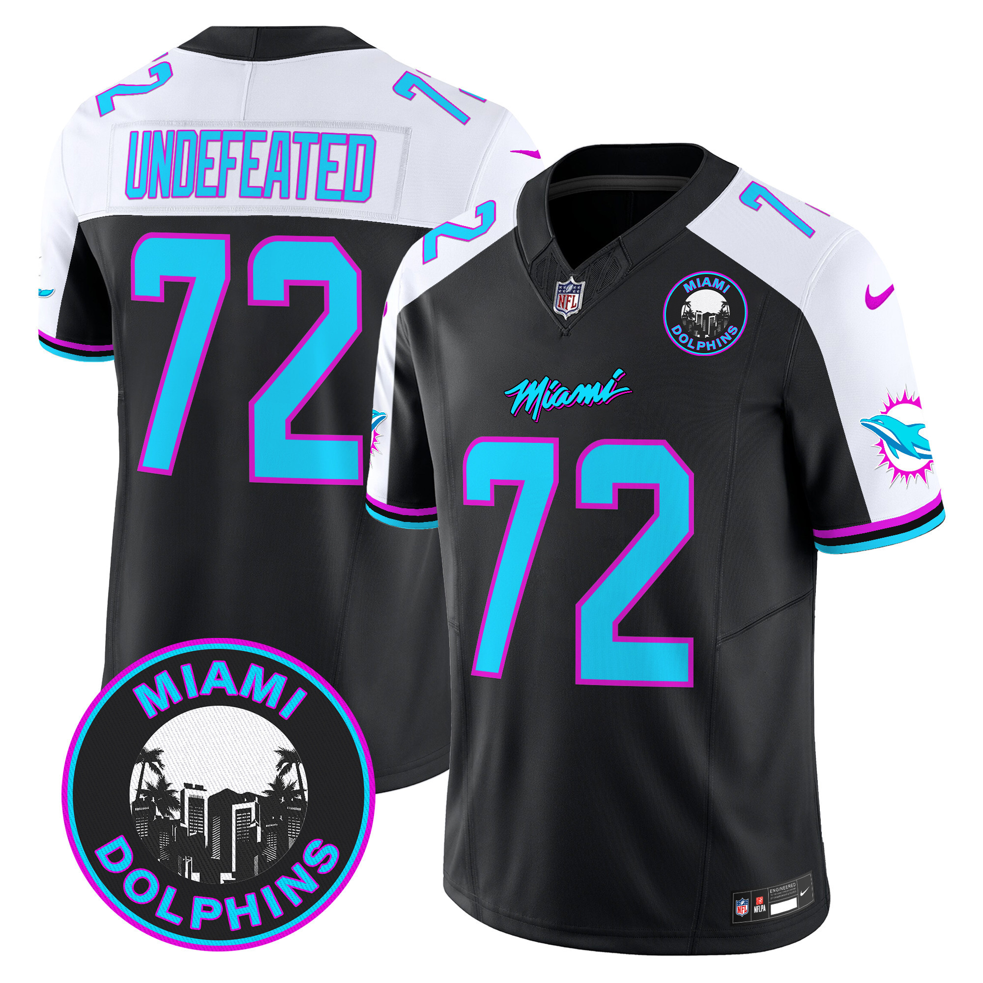 Men's Miami Dolphins "Miami Vice" Vapor Limited Undefeated Black Alternate Jersey V3 - All Stitched