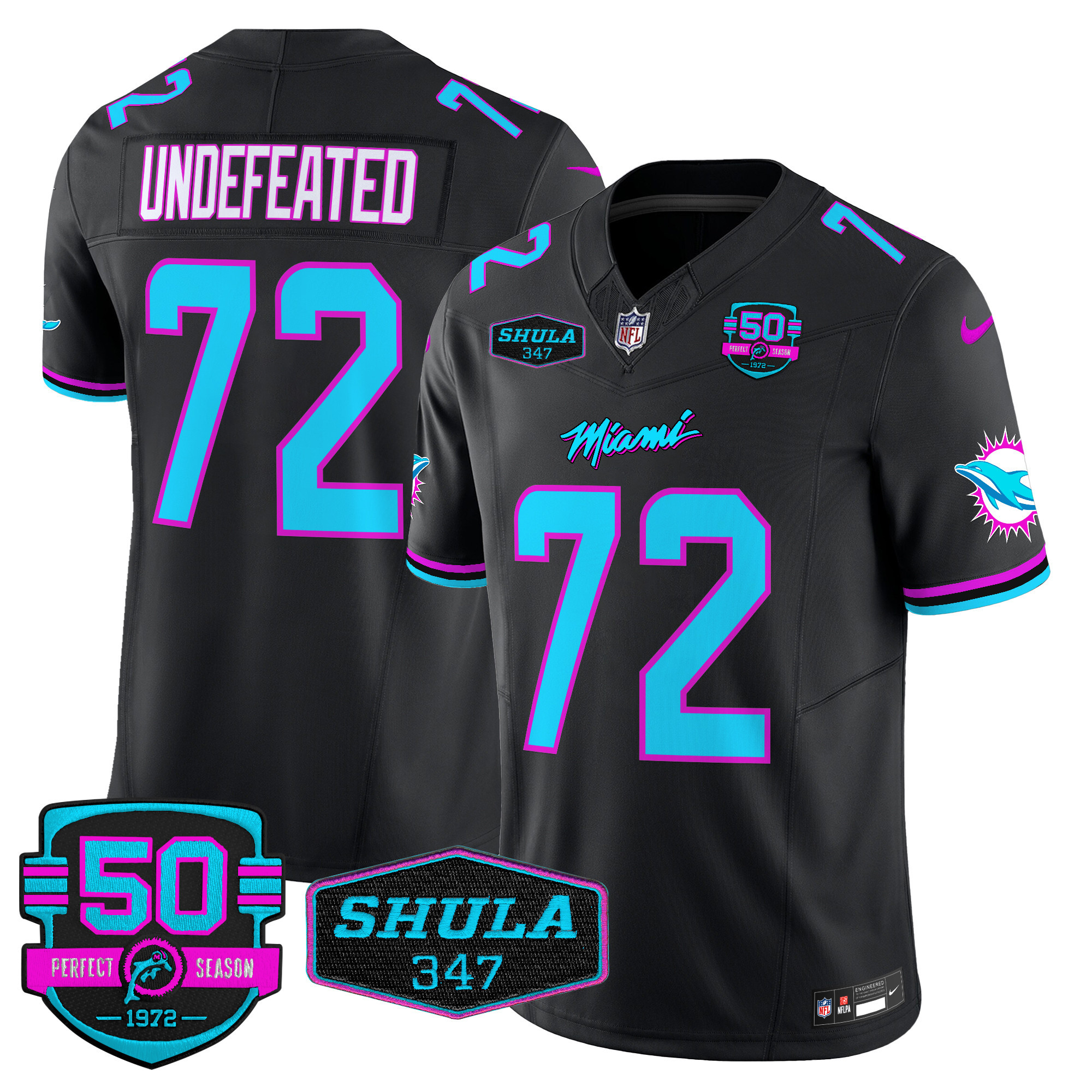 Men's Miami Dolphins "Miami Vice" Vapor Limited Undefeated Black Jersey V4 - All Stitched