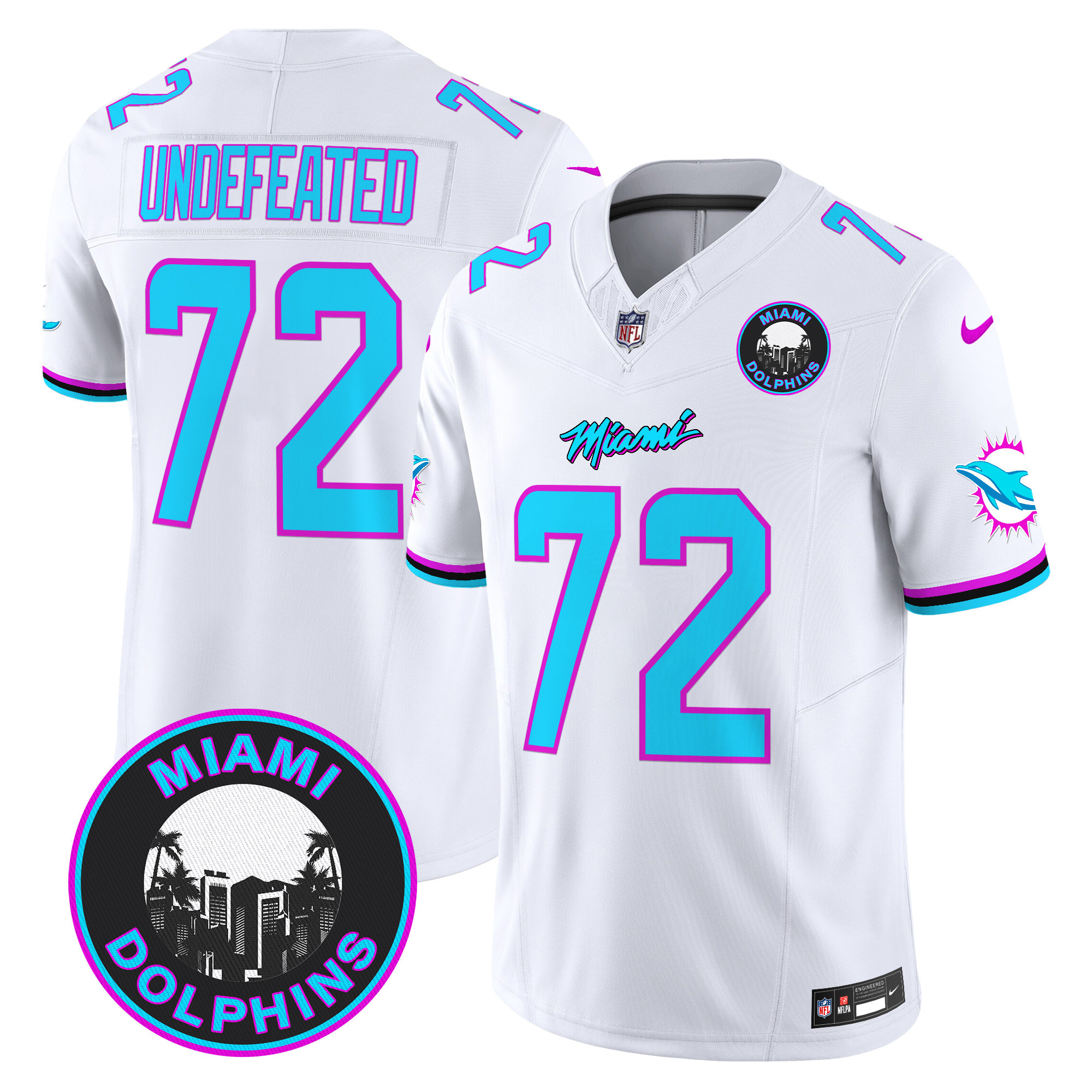Men's Miami Dolphins "Miami Vice" Vapor Limited Undefeated White Jersey V3 - All Stitched