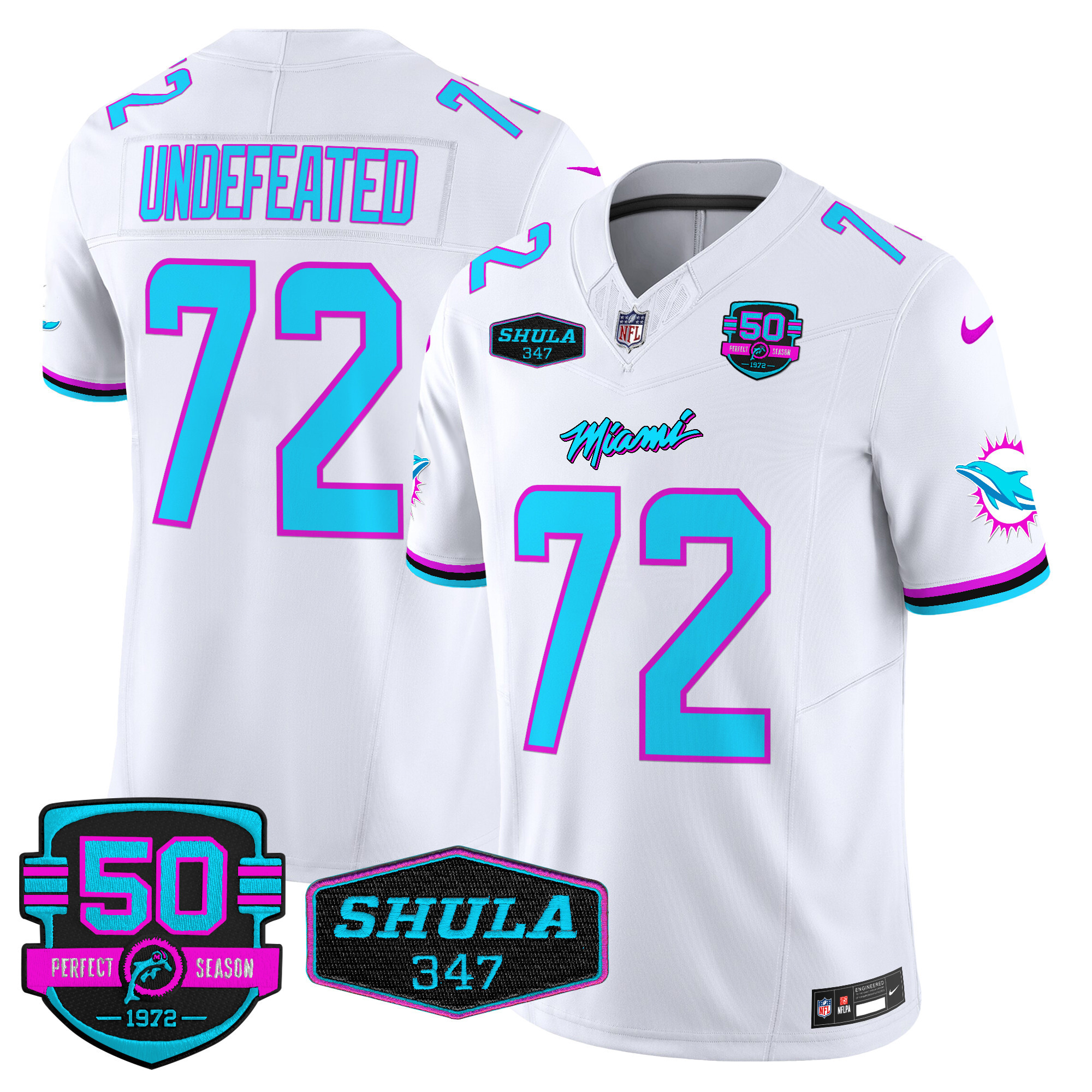 Men's Miami Dolphins "Miami Vice" Vapor Limited Undefeated White Jersey V4 - All Stitched