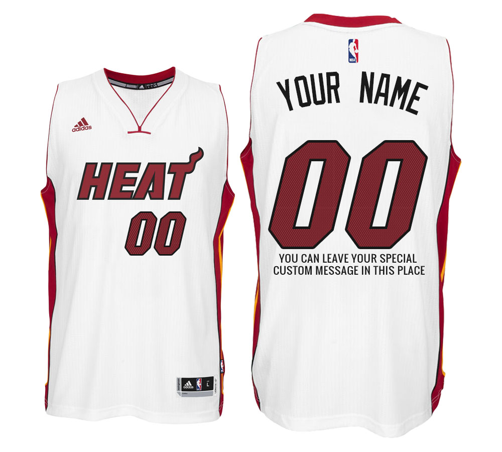 Mens Miami Heat Home White Custom Message Jersey