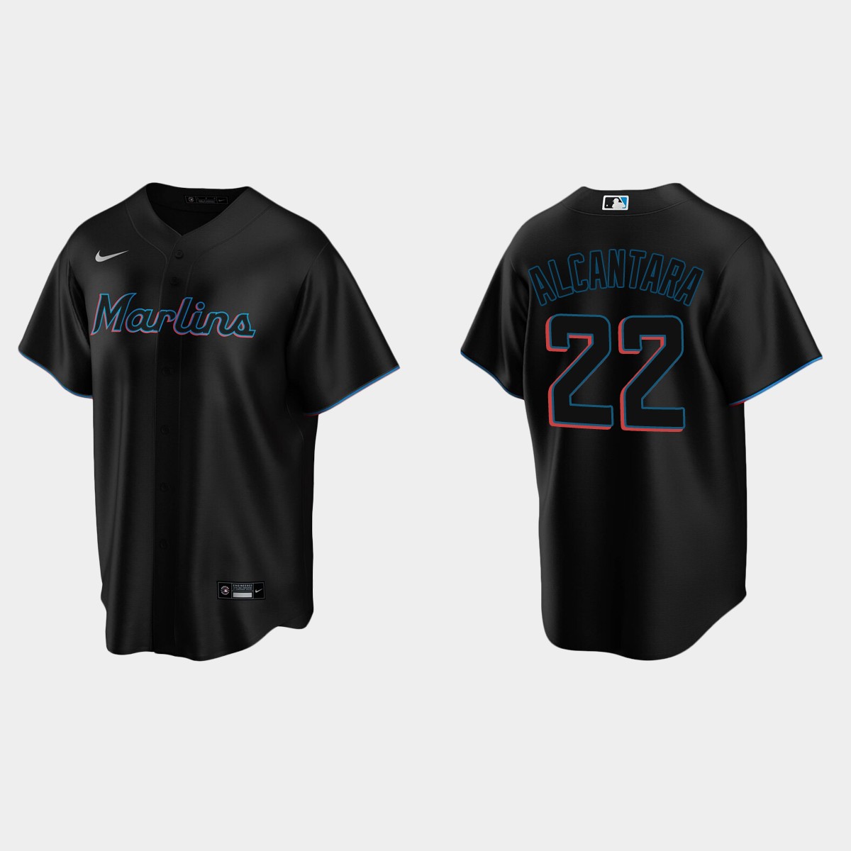 Men's Miami Marlins Sandy Alcantara Alternate Jersey - Black