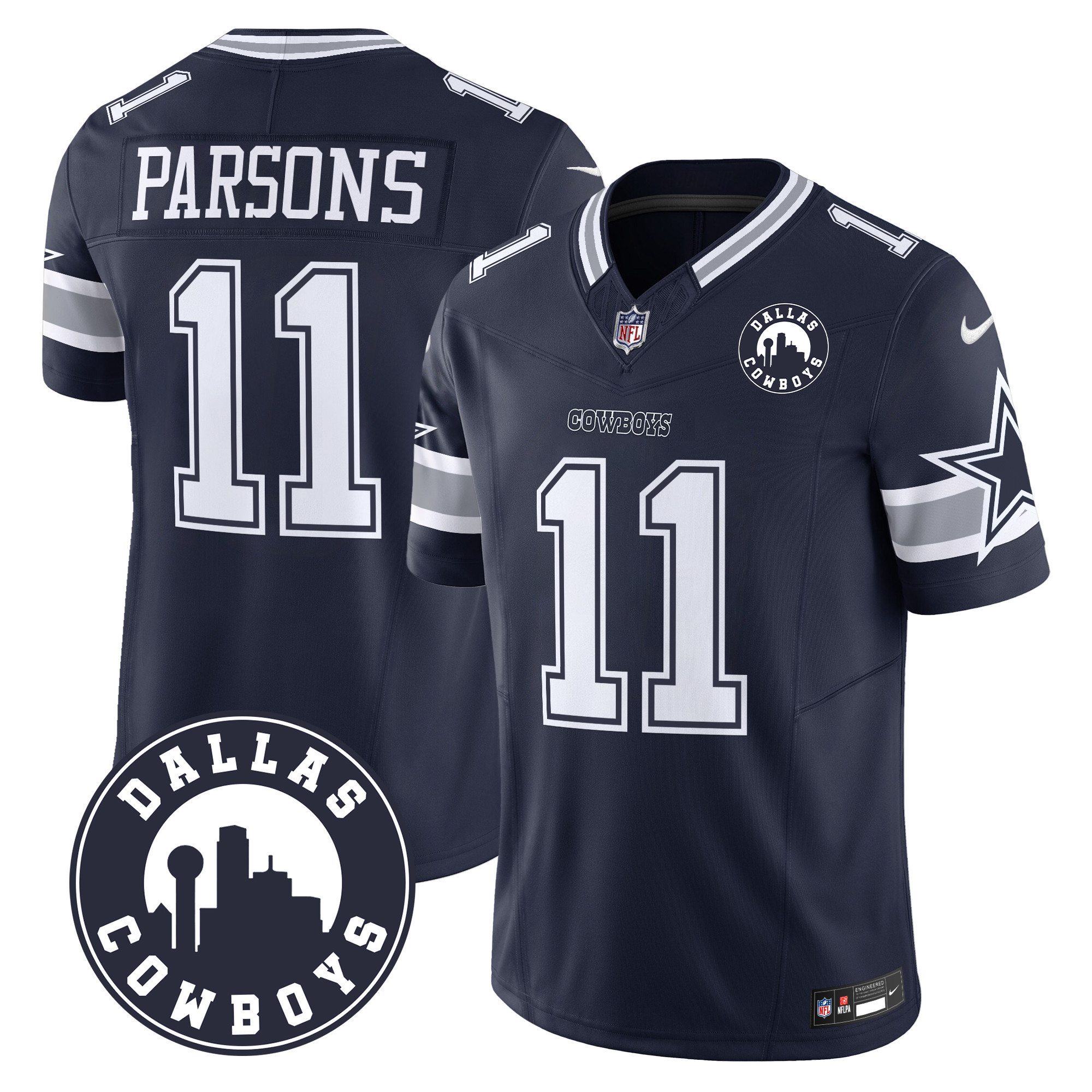 Men's Micah Parsons Dallas Cowboys "Dallas City" Patch Vapor Limited Navy Jersey - All Stitched