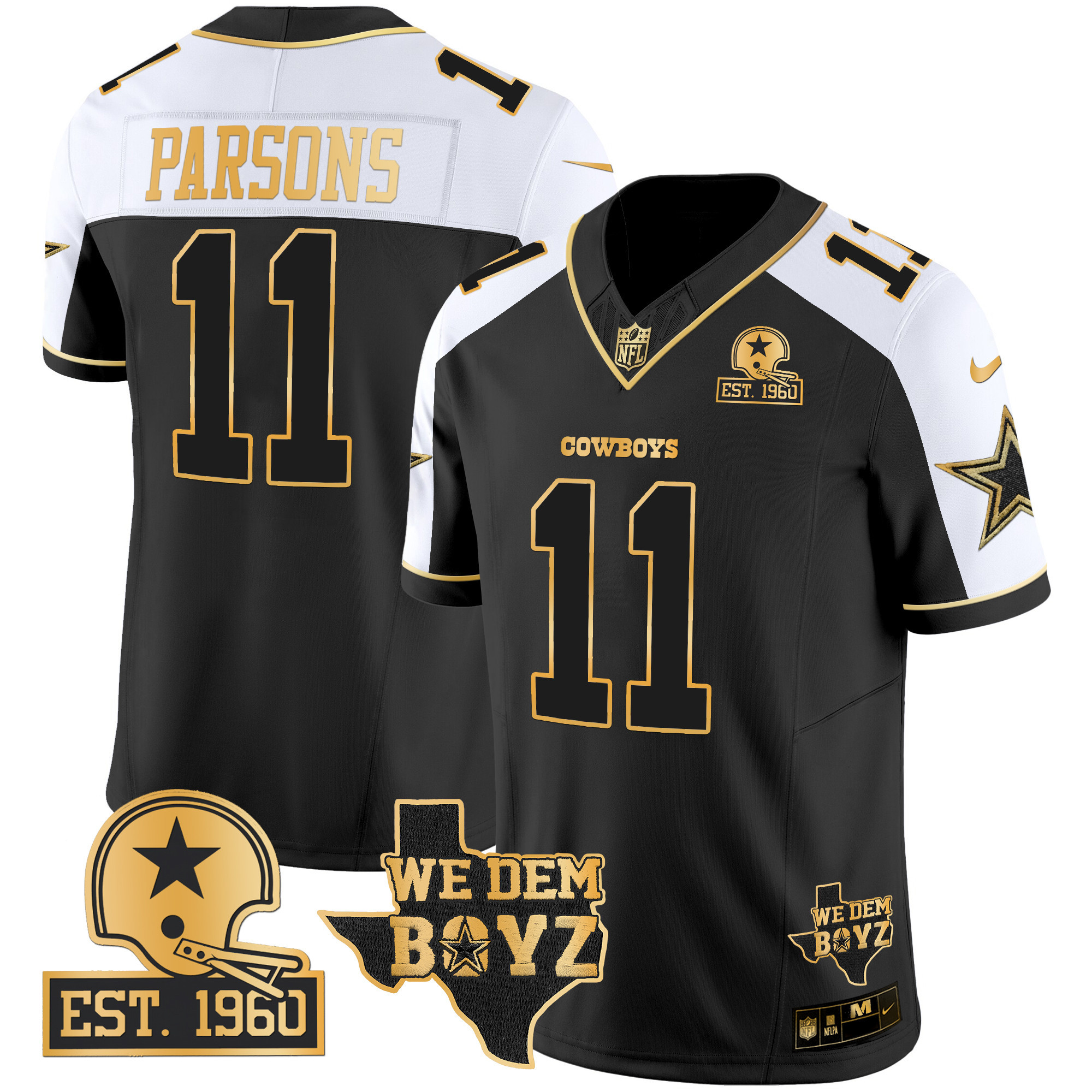 Men's Micah Parsons Dallas Cowboys Est. 1960 & We Dem Boyz Patch Gold Vapor Limited Alternate Jersey V2 - All Stitched
