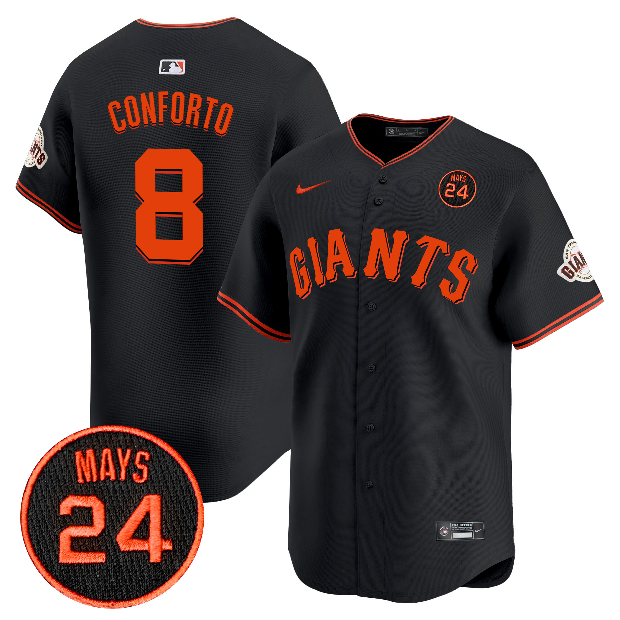 Men's Michael Conforto San Francisco Giants 2024 Willie Mays Patch Vapor Premier Limited Black Jersey V3 - All Stitched