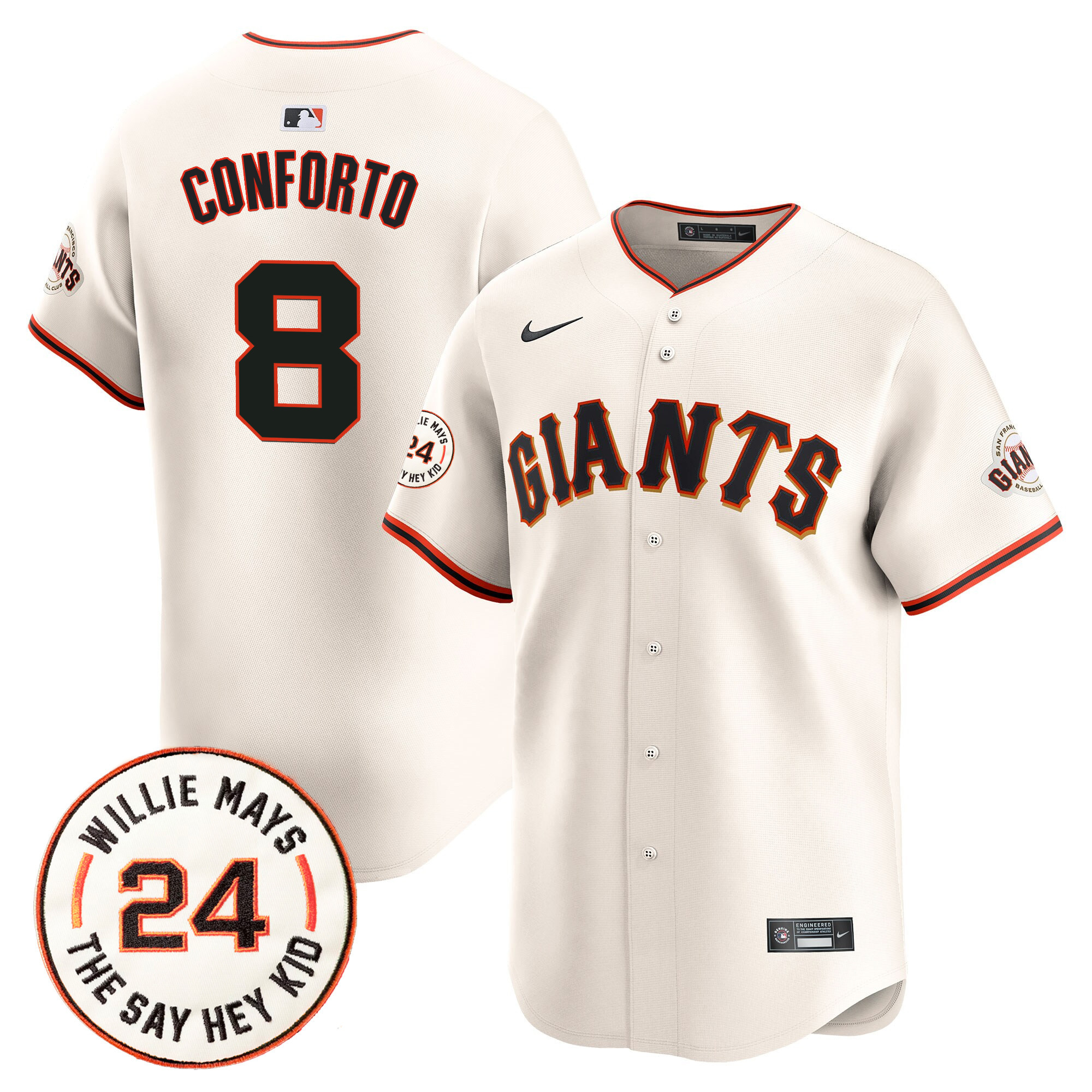 Men's Michael Conforto San Francisco Giants 2024 Willie Mays Patch Vapor Premier Limited Cream Jersey V6 - All Stitched