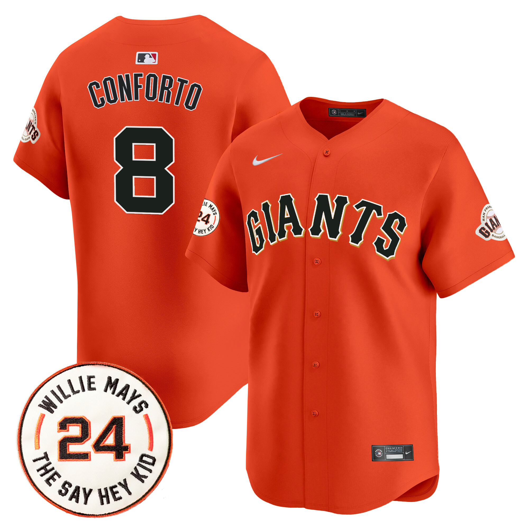 Men's Michael Conforto San Francisco Giants 2024 Willie Mays Patch Vapor Premier Limited Orange Jersey V6 - All Stitched