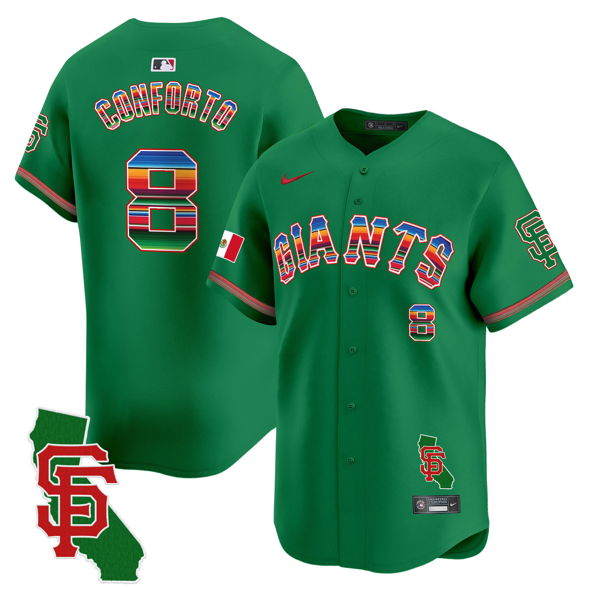 Men's Michael Conforto San Francisco Giants Mexico California Patch Vapor Premier Limited Green Jersey - All Stitched