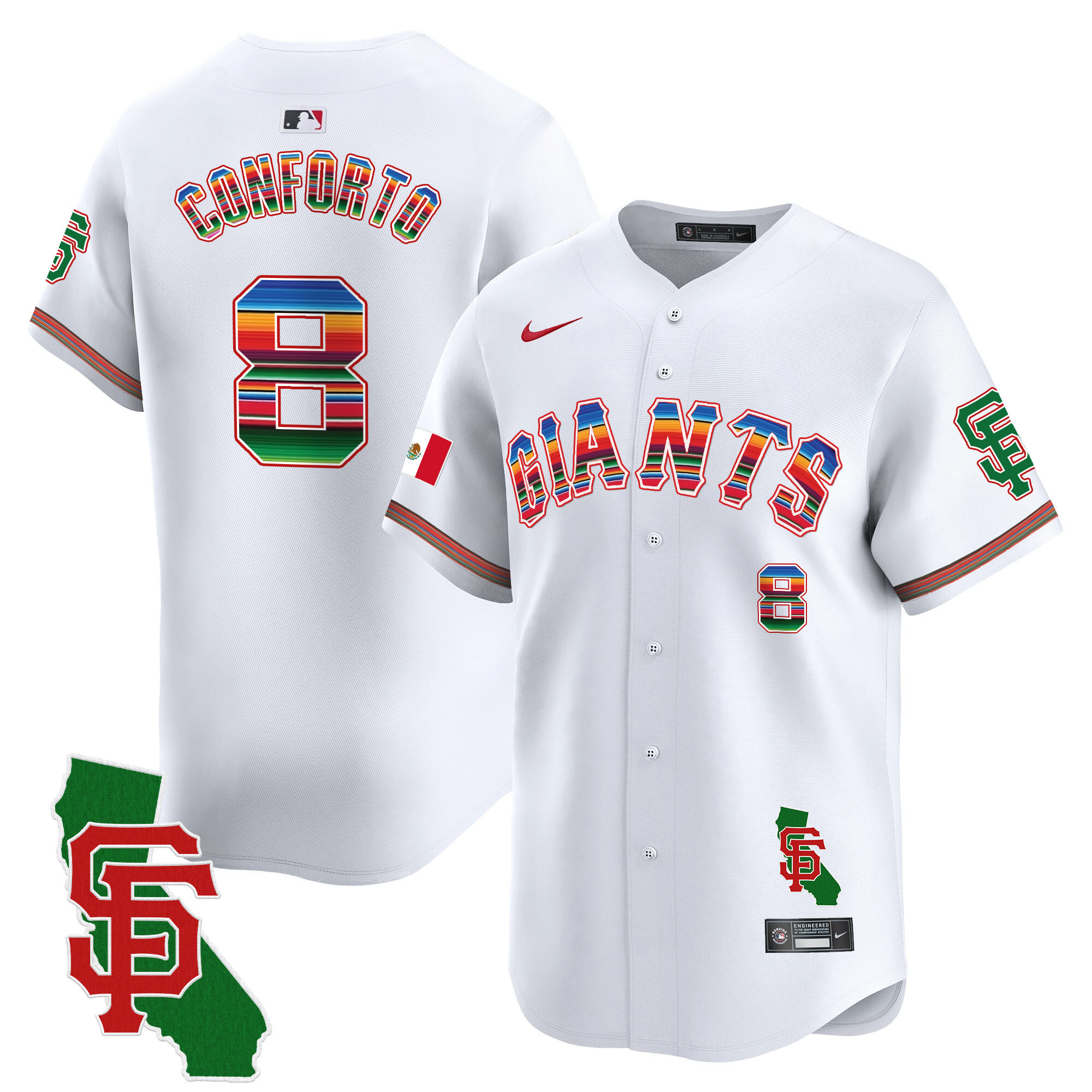 Men's Michael Conforto San Francisco Giants Mexico California Patch Vapor Premier Limited White Jersey - All Stitched