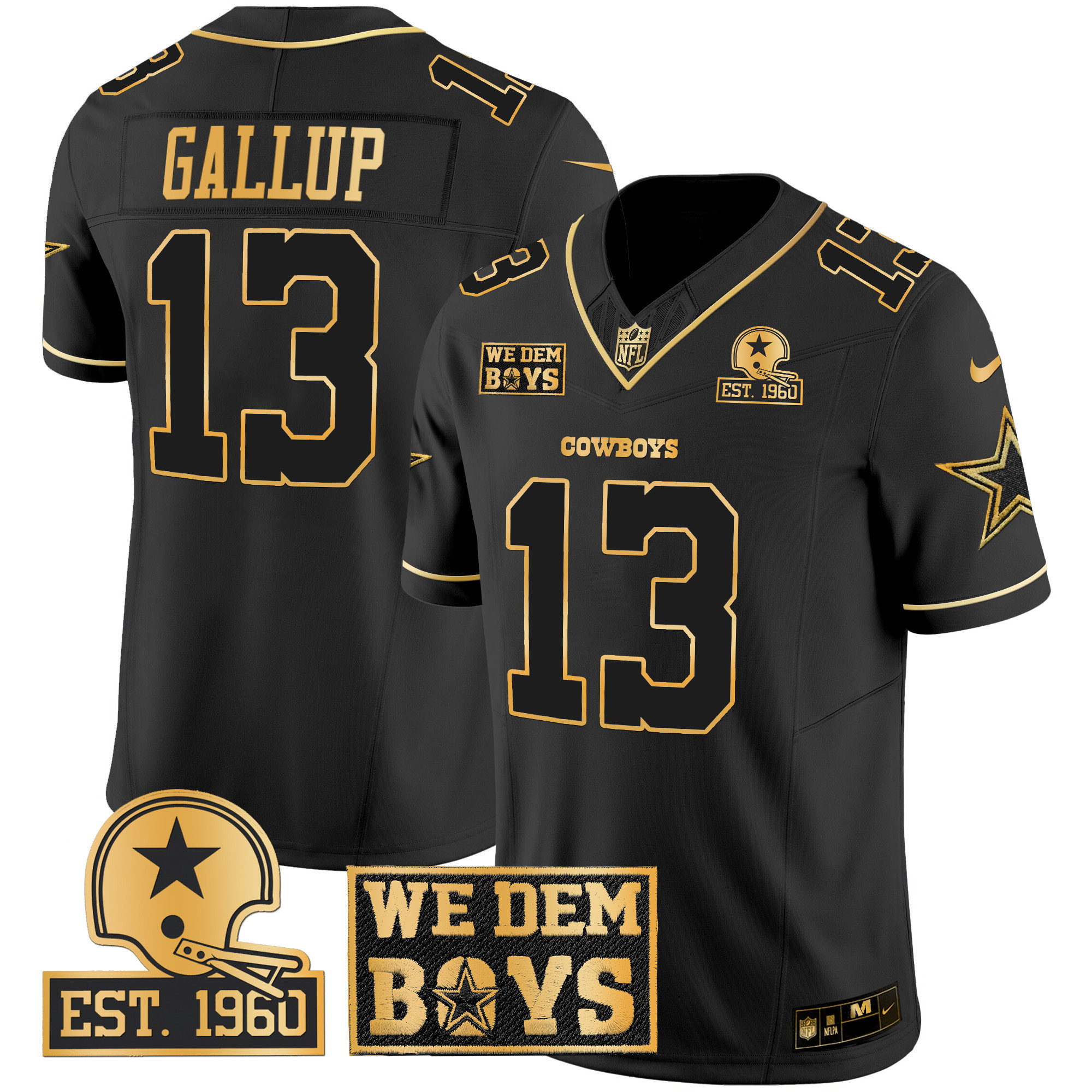 Men's Michael Gallup Dallas Cowboys Est. 1960 & We Dem Boyz Patch Gold Vapor Limited Black Gold Jersey - All Stitched