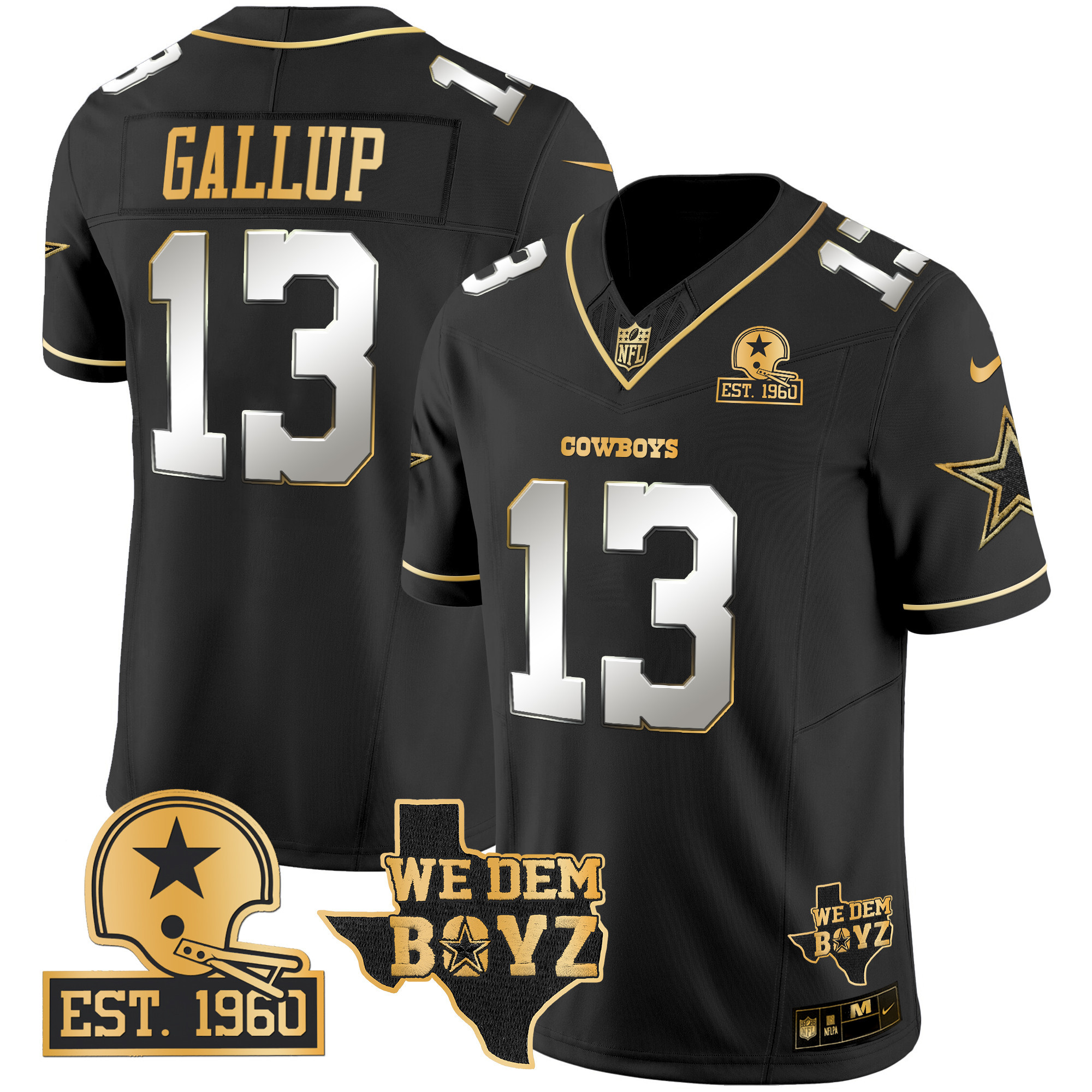 Men's Michael Gallup Dallas Cowboys Est. 1960 & We Dem Boyz Patch Gold Vapor Limited Black Limited Jersey V2 - All Stitched