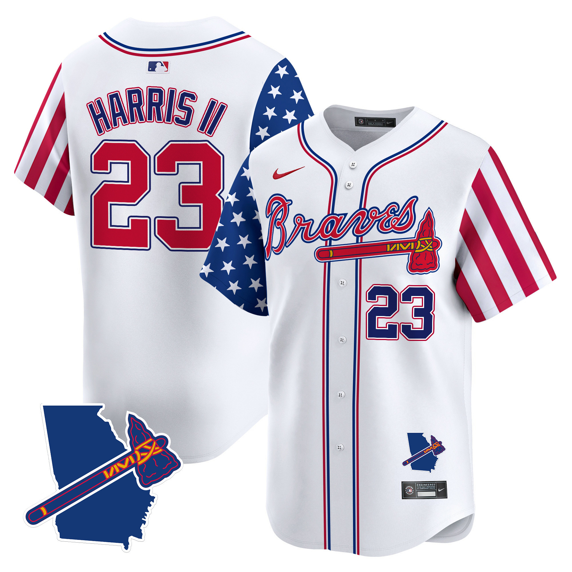 Men's Michael Harris II Atlanta Braves 2024 Independence Day Vapor Premier Limited White Jersey V2 - All Stitched