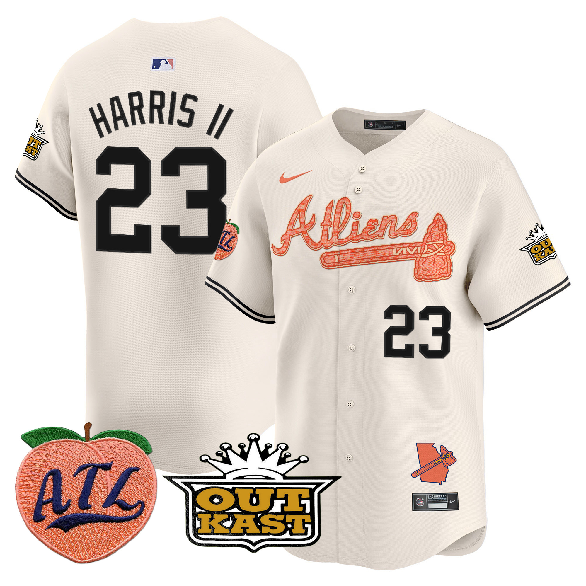 Men's Michael Harris II Atlanta Braves Atliens & Peach Vapor Premier Limited Cream Jersey - All Stitched