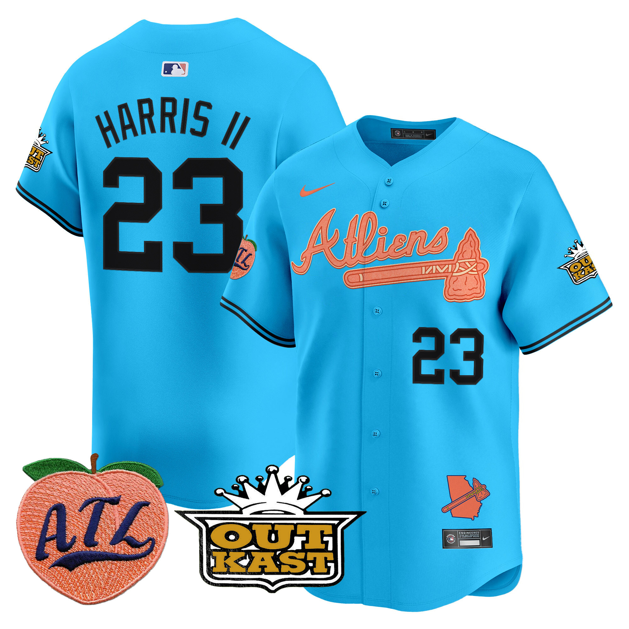 Men's Michael Harris II Atlanta Braves Atliens & Peach Vapor Premier Limited Light Blue Jersey - All Stitched